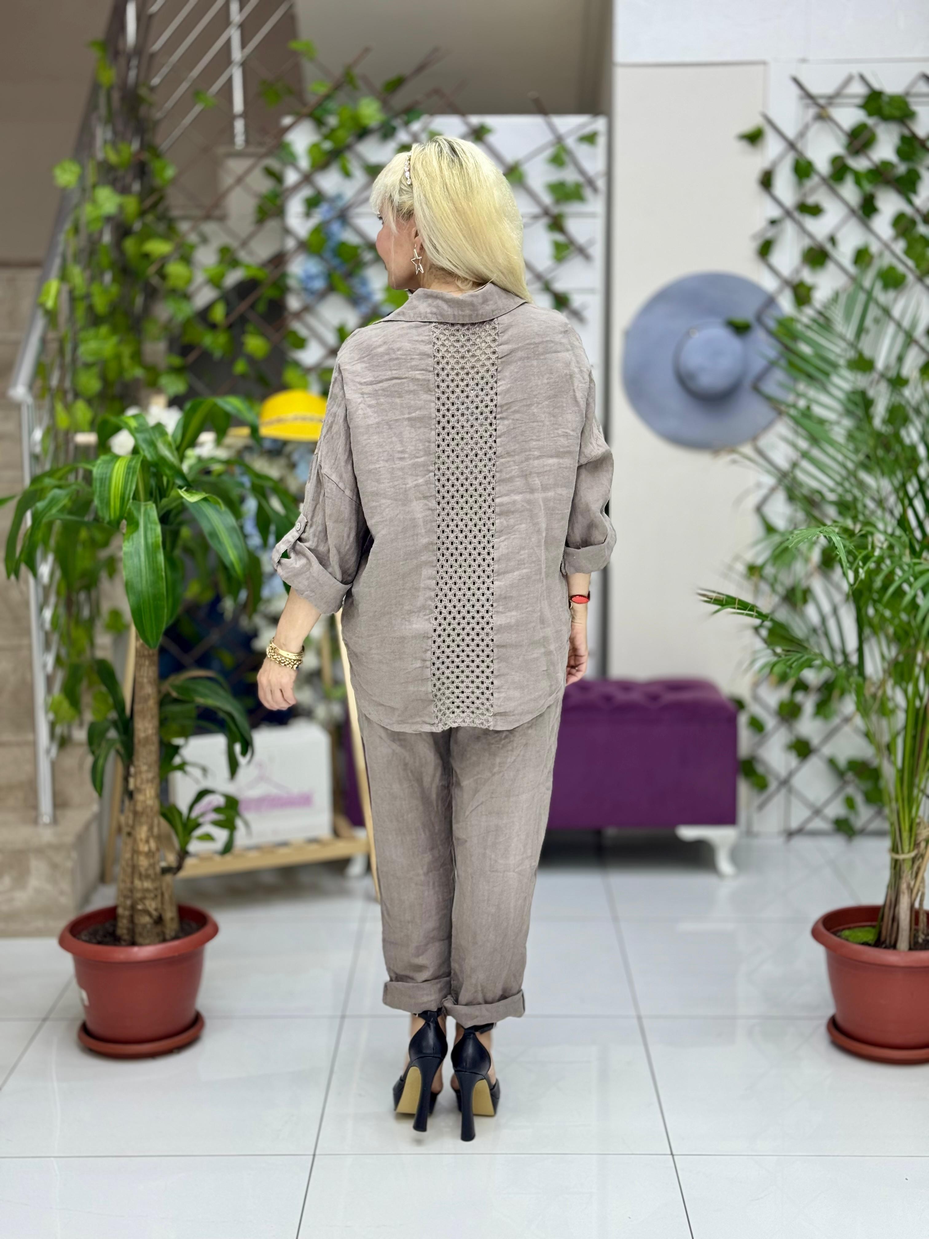 N10661 Traje Italiano Lino Ciruela