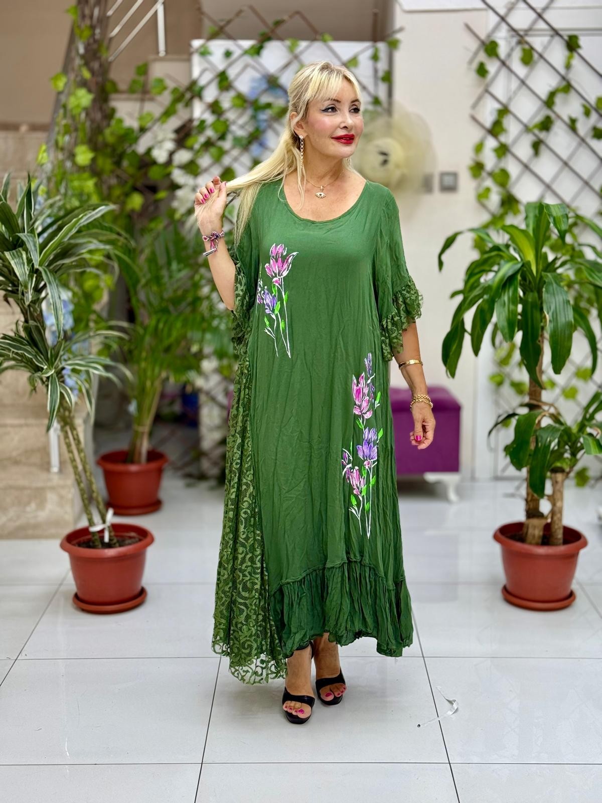 Vestido de gasa con detalle de cuello M1150 Saks