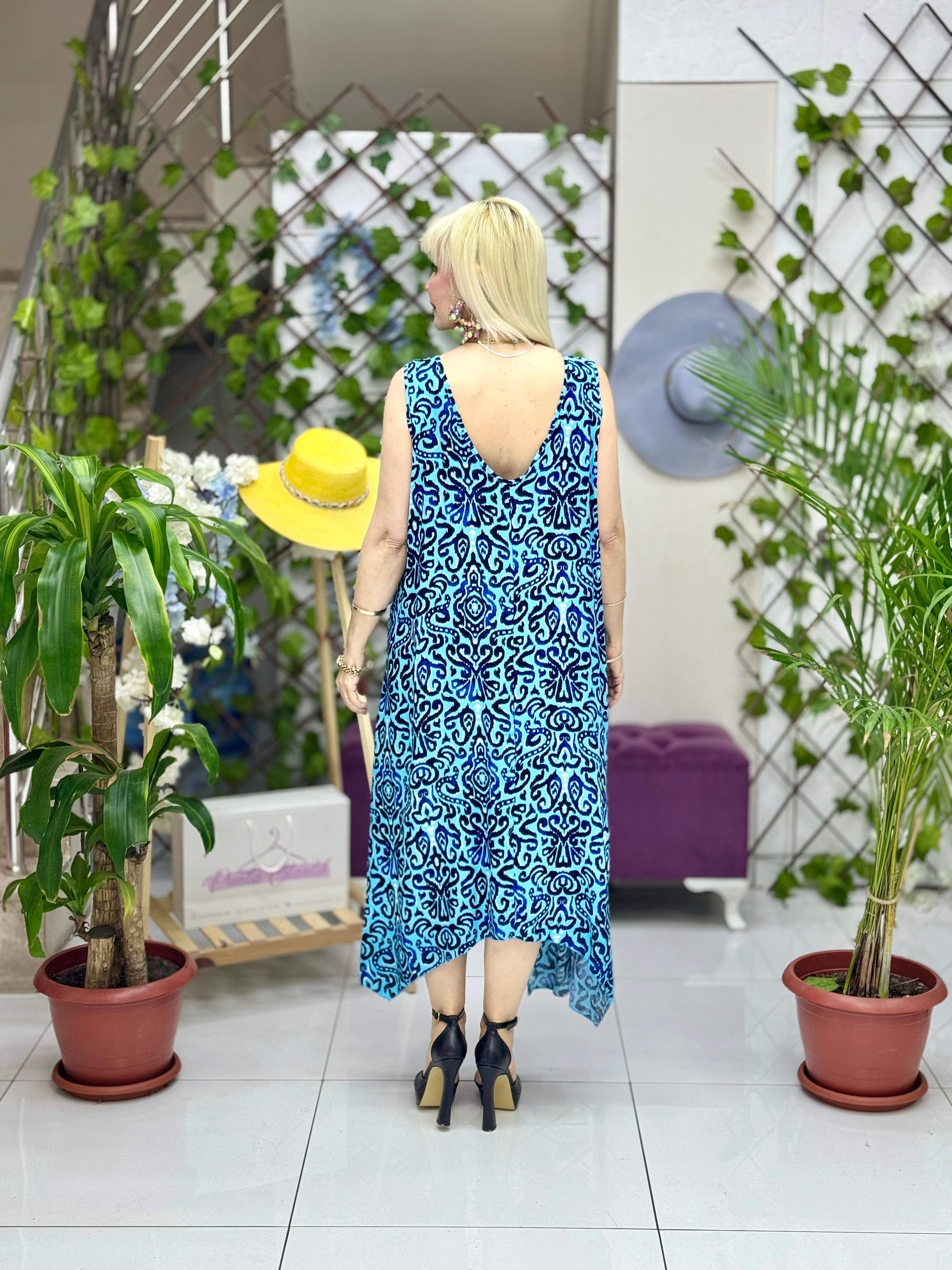 HL14047 Omzu Halkalı Askılı Viskon Hilal Elbise