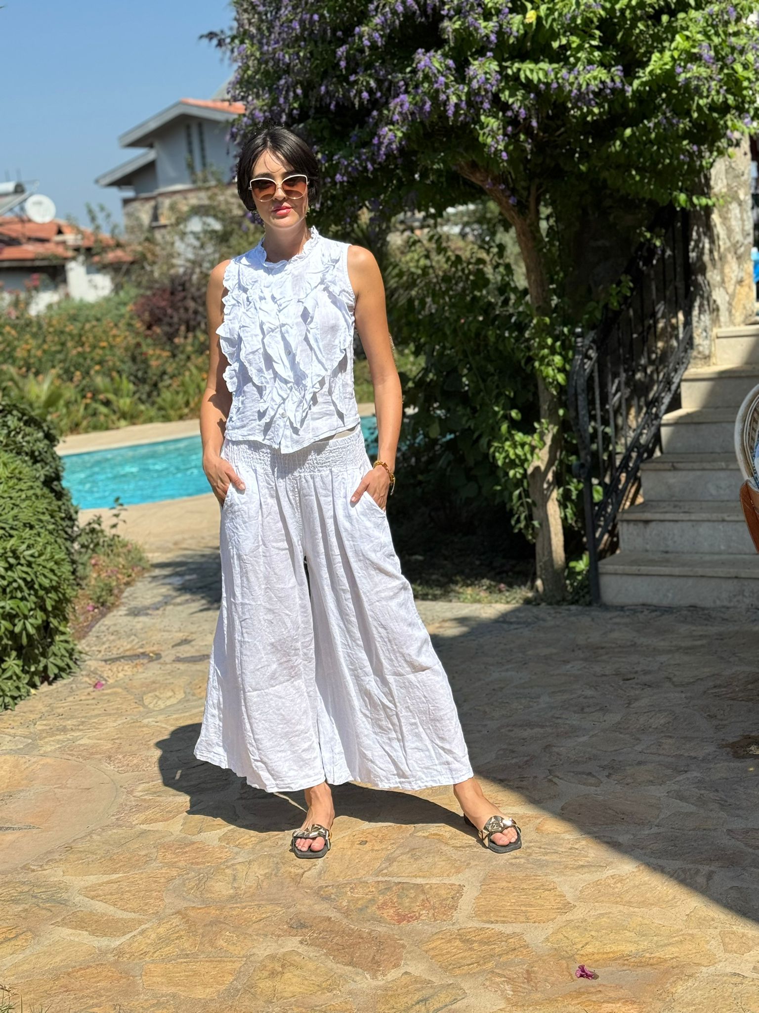 N10661 Traje Italiano Lino Ciruela
