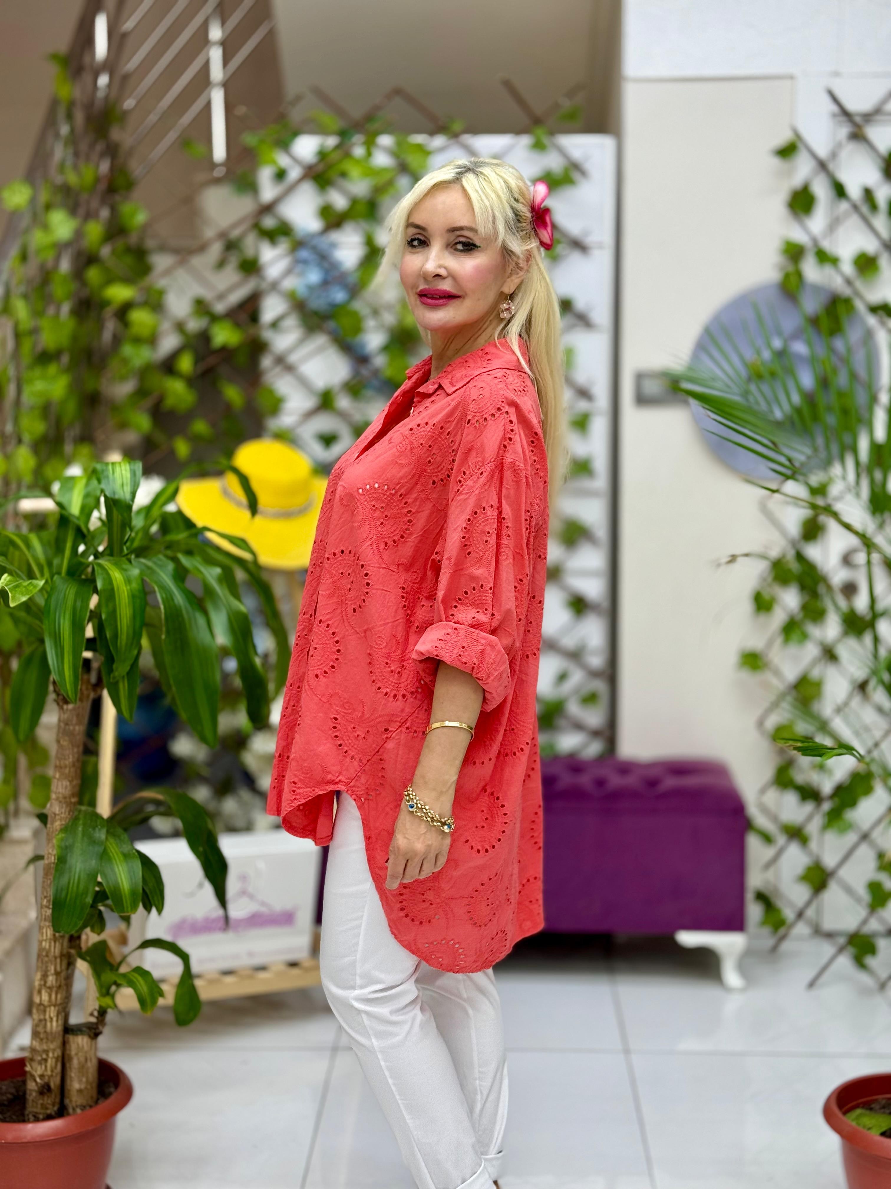 YG3731 İtalyan Brodeli Tunik Gömlek Narçiçeği