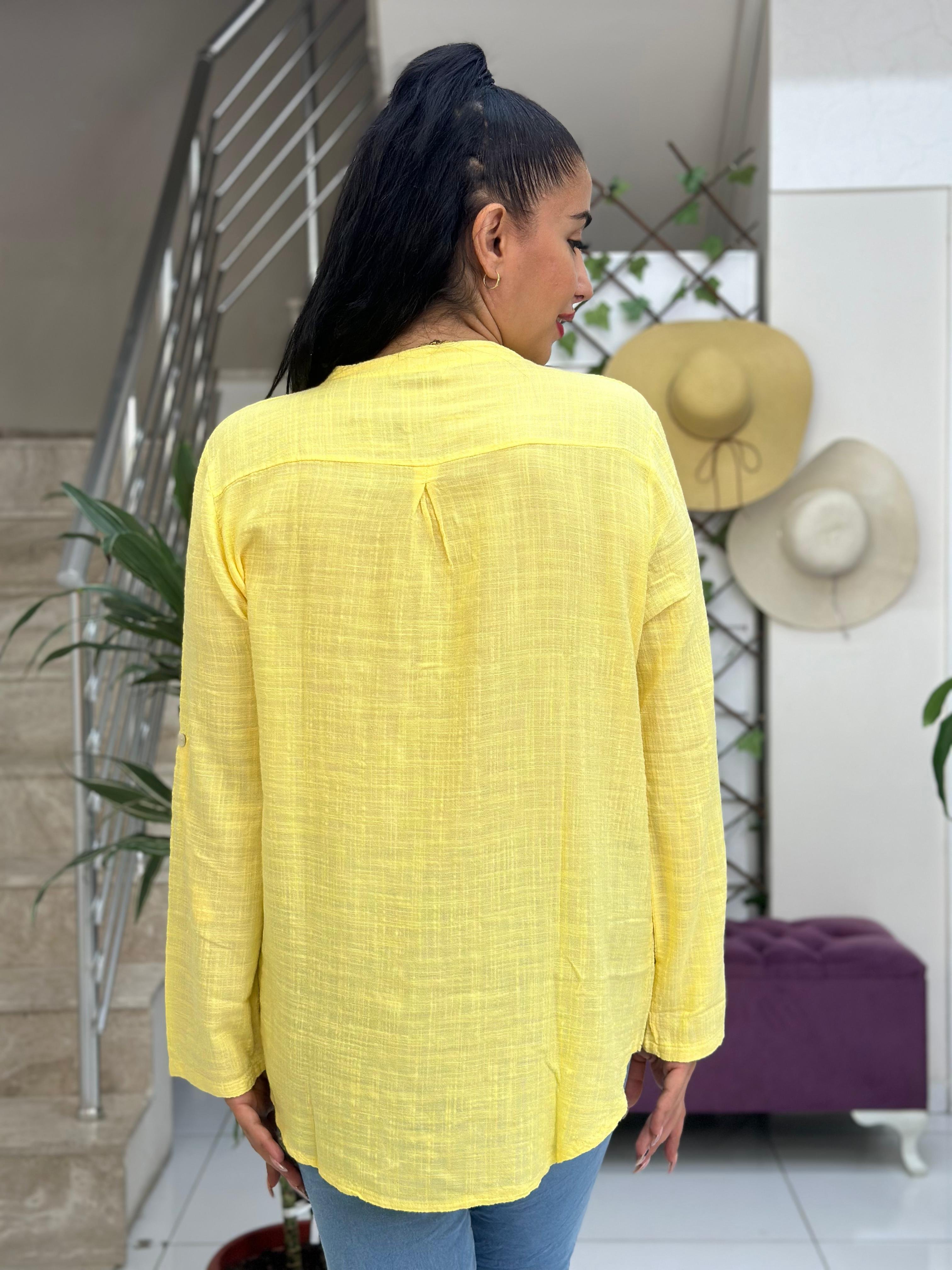 Y1024 Blusa Lino Lisa Amarillo