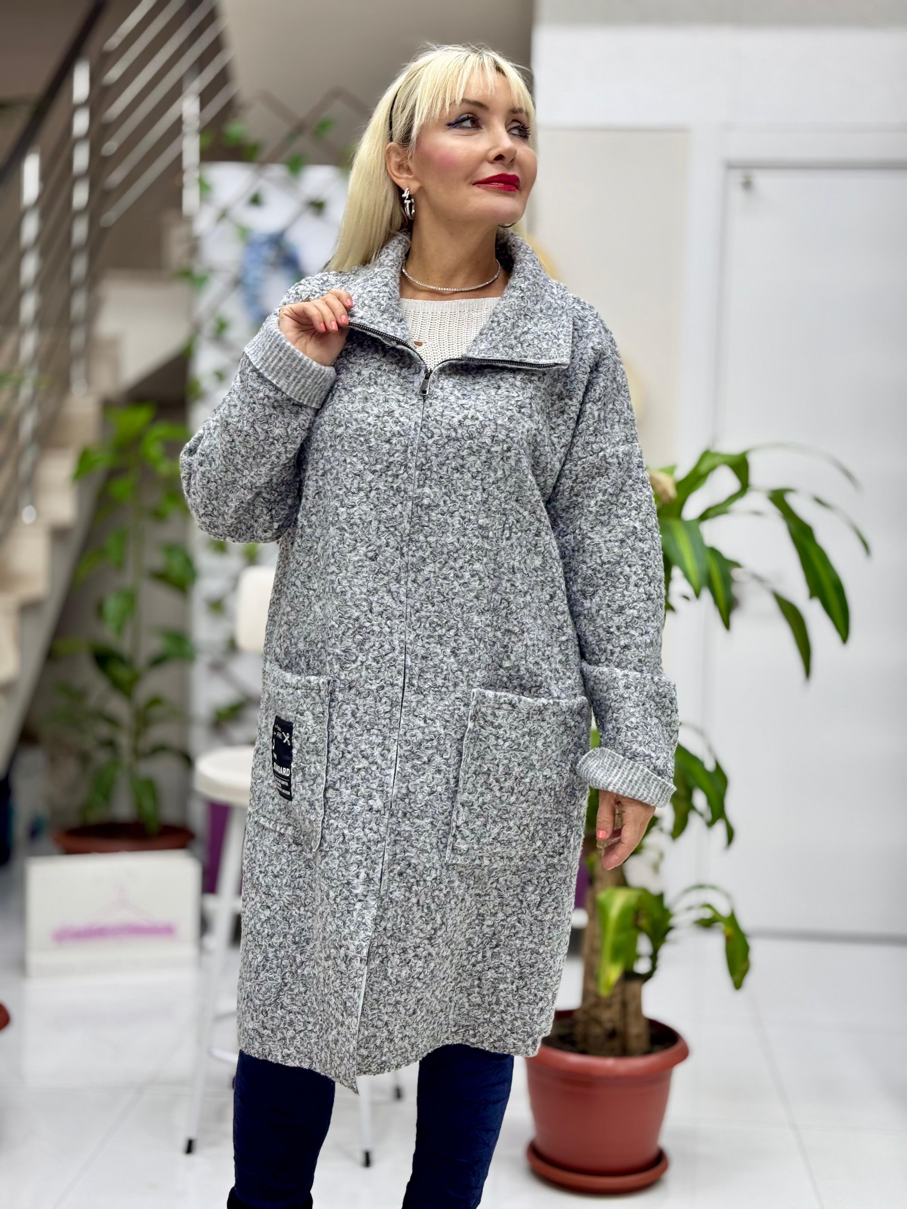 LS98171 Fermuarlı Buklet Kaban Açık Gri