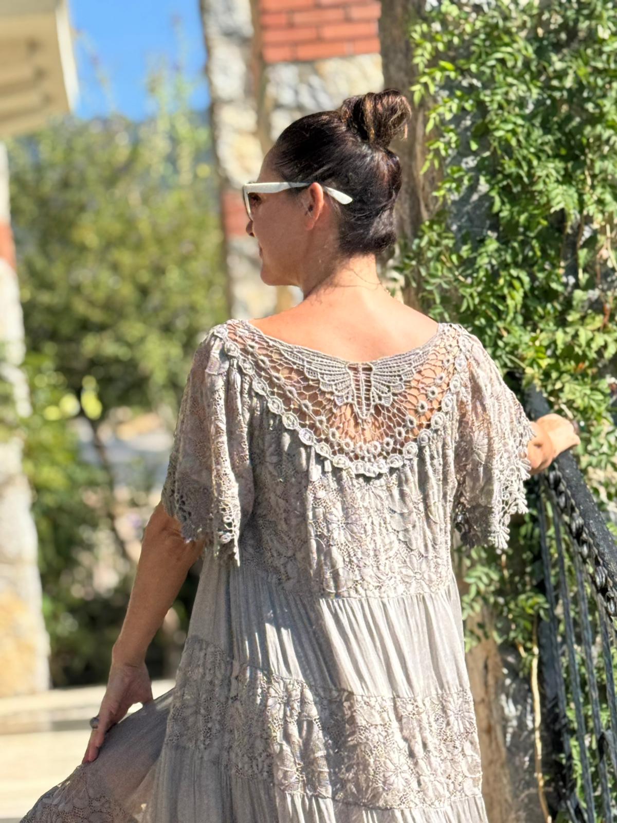 NCC10337 İtalyan İpek Elbise Vizon