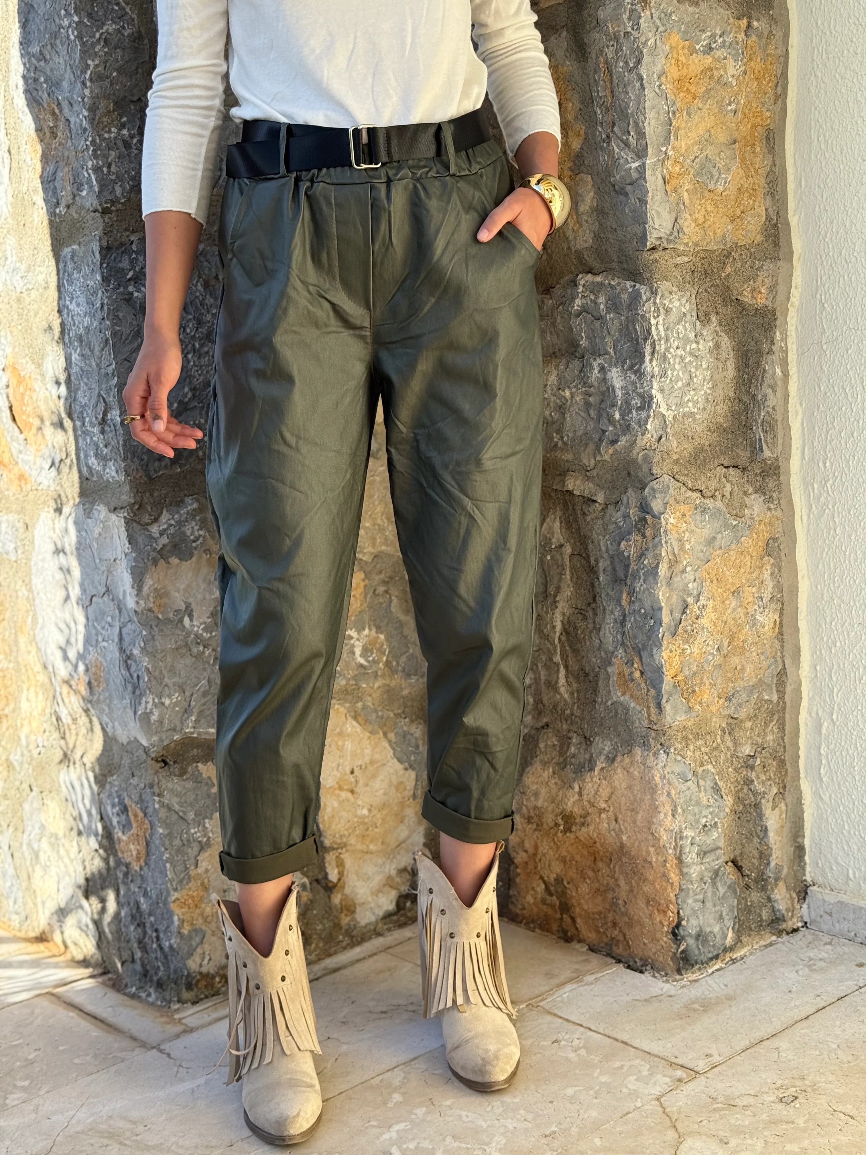 NC8600 İtalyan Deri Pantolon Yeşil