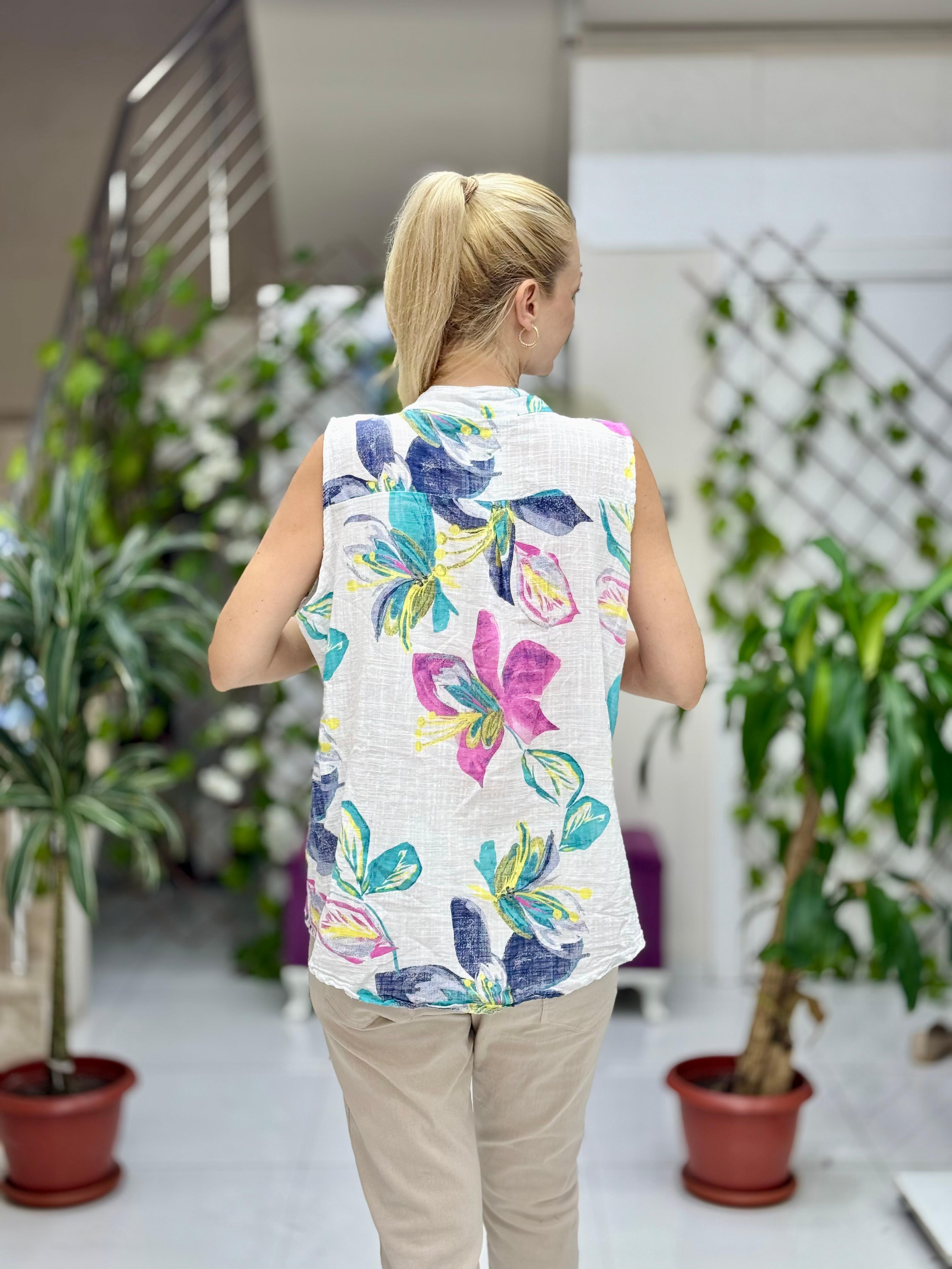 LS8819B Kolsuz Pamukketen Cepli İtalyan Bluz Beyaz