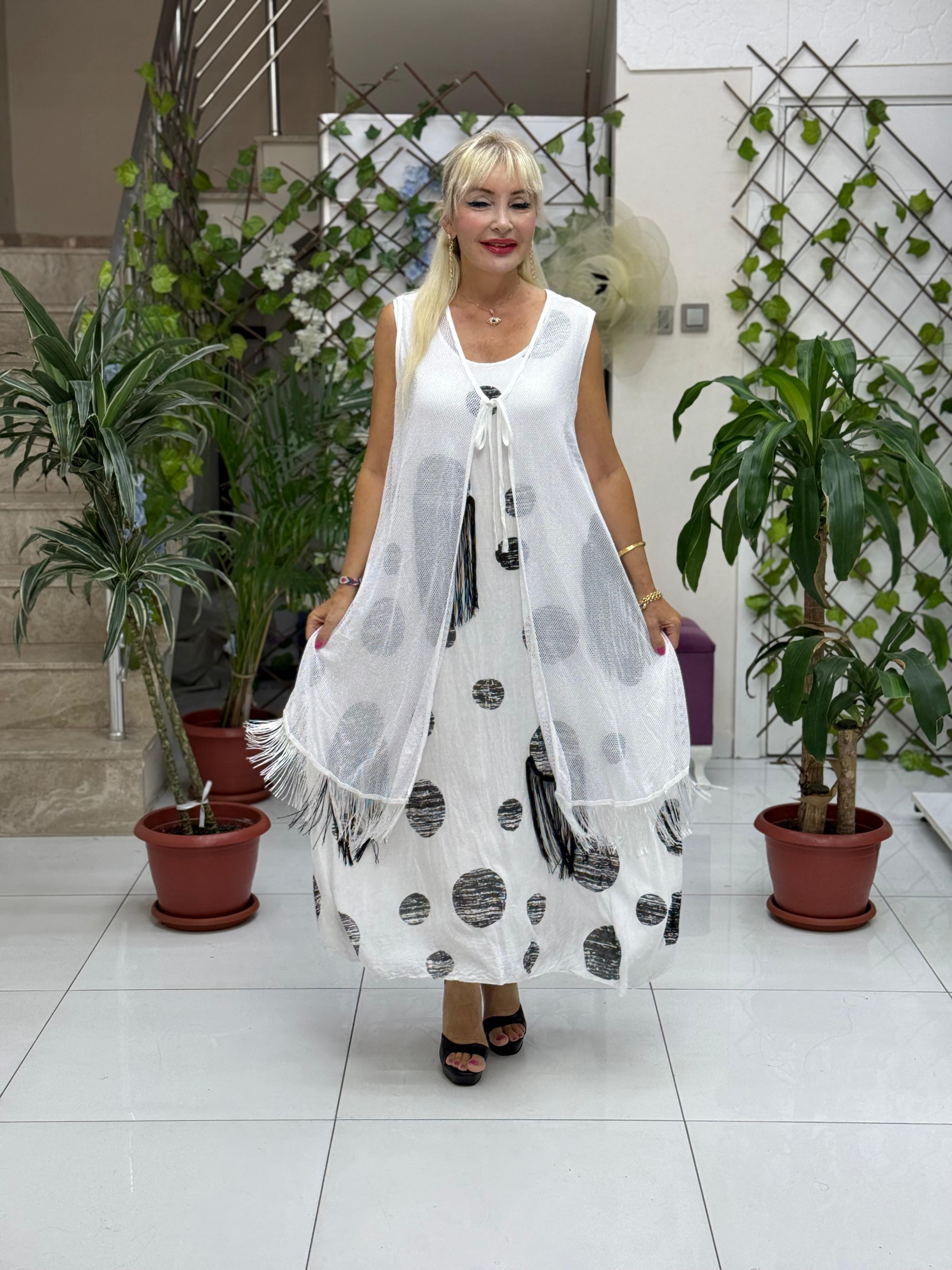 Vestido de gasa con detalle de cuello M1150 Saks