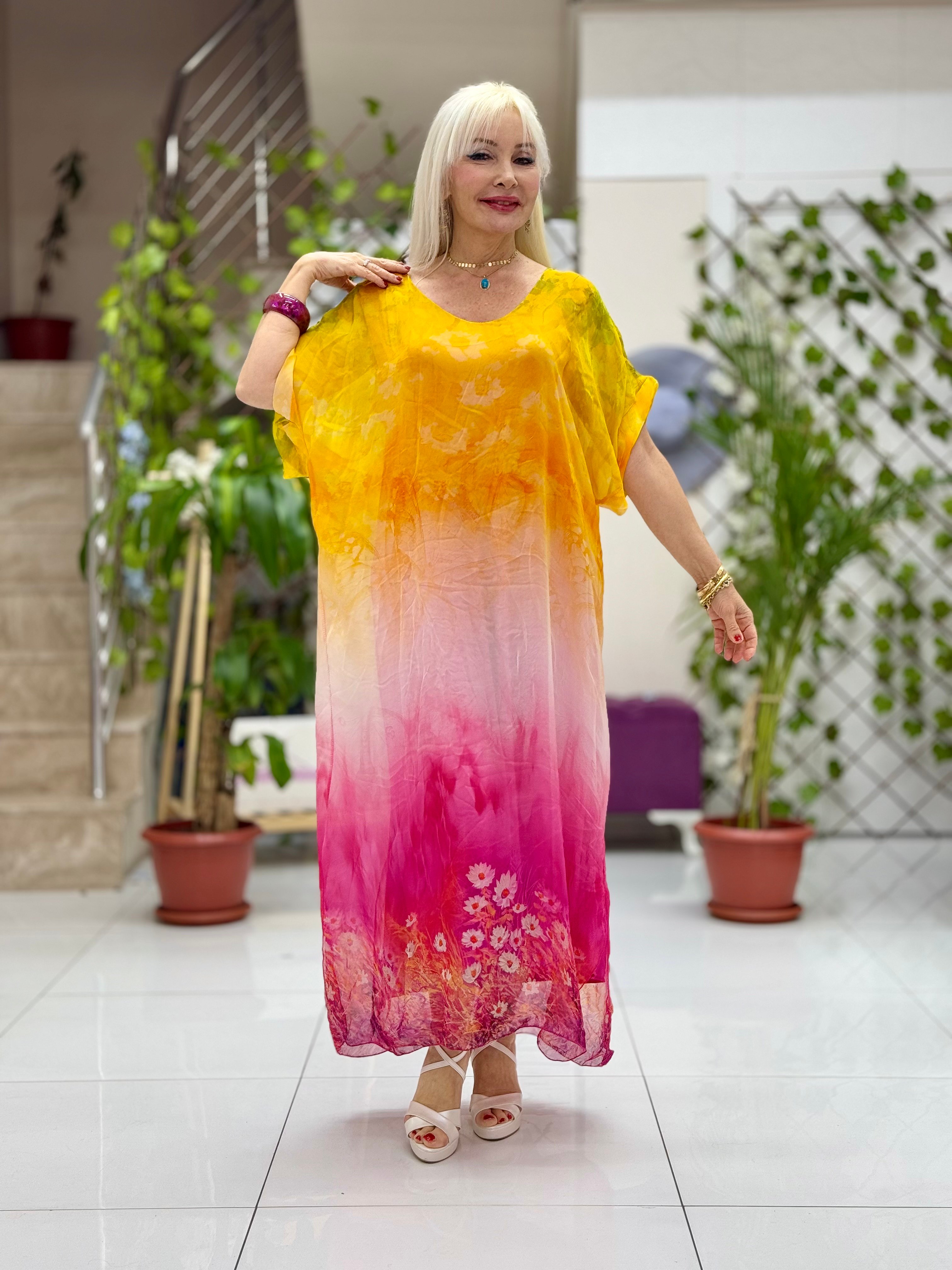 YG206431 İtalyan İpek Elbise Pembe