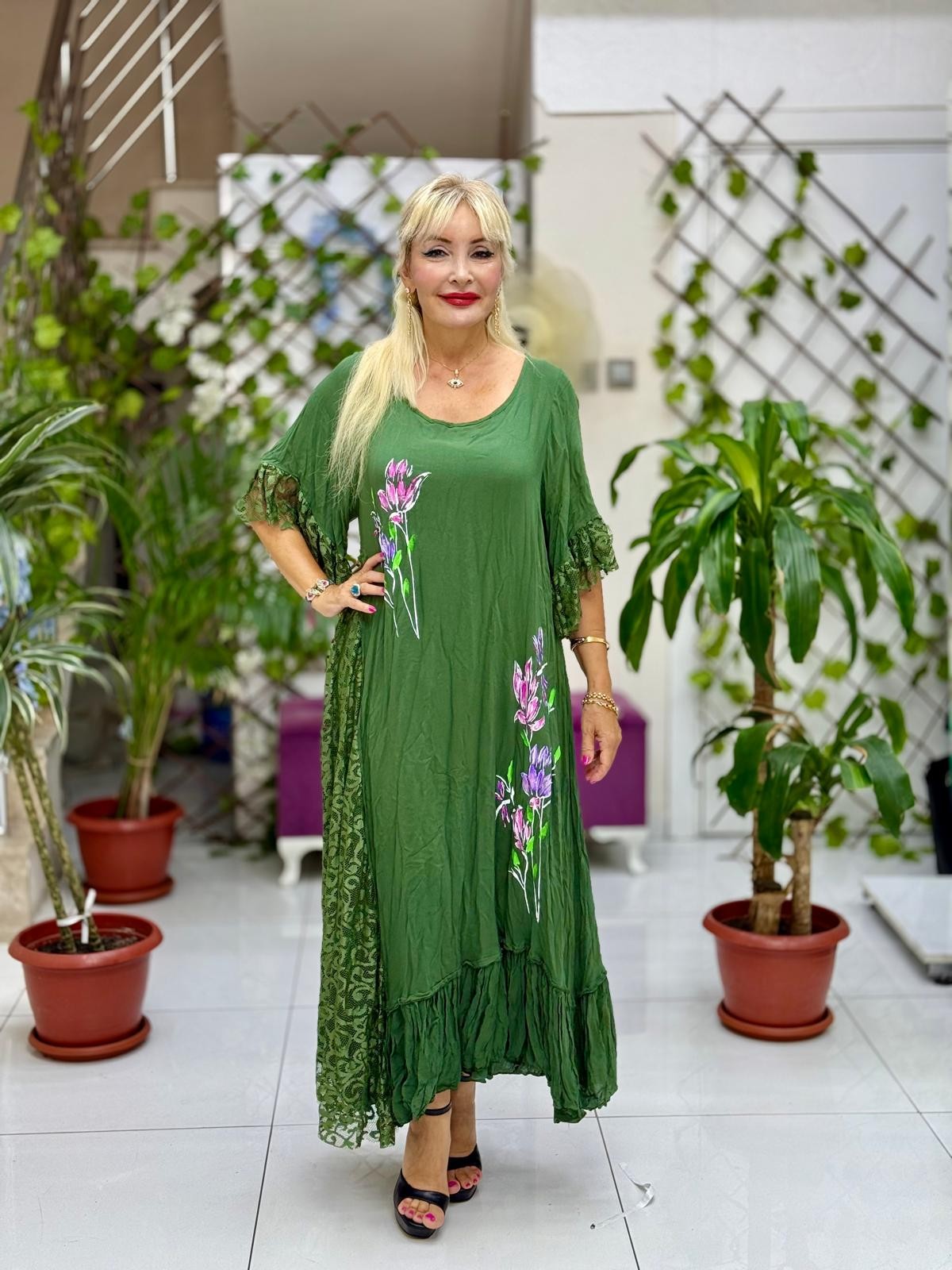 Vestido de gasa con detalle de cuello M1150 Saks