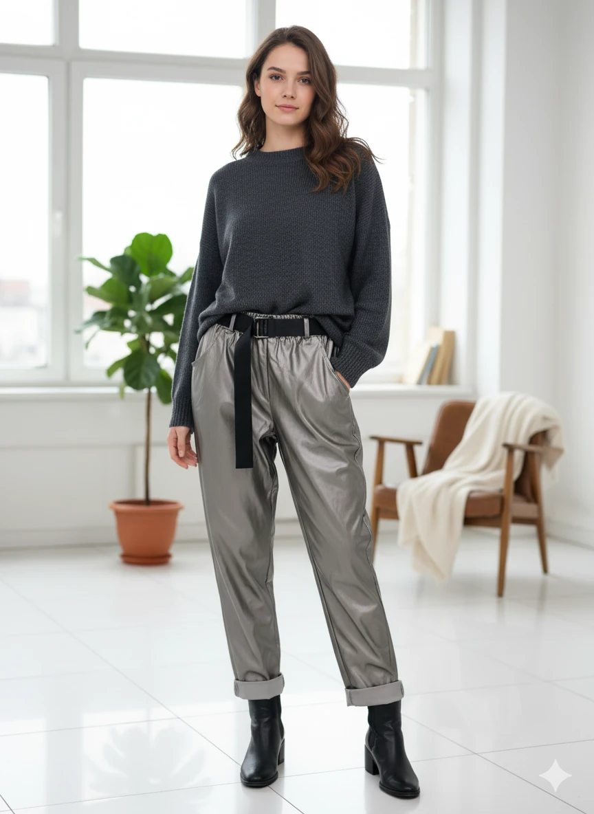 NC8600 İtalyan Deri Pantolon Gri