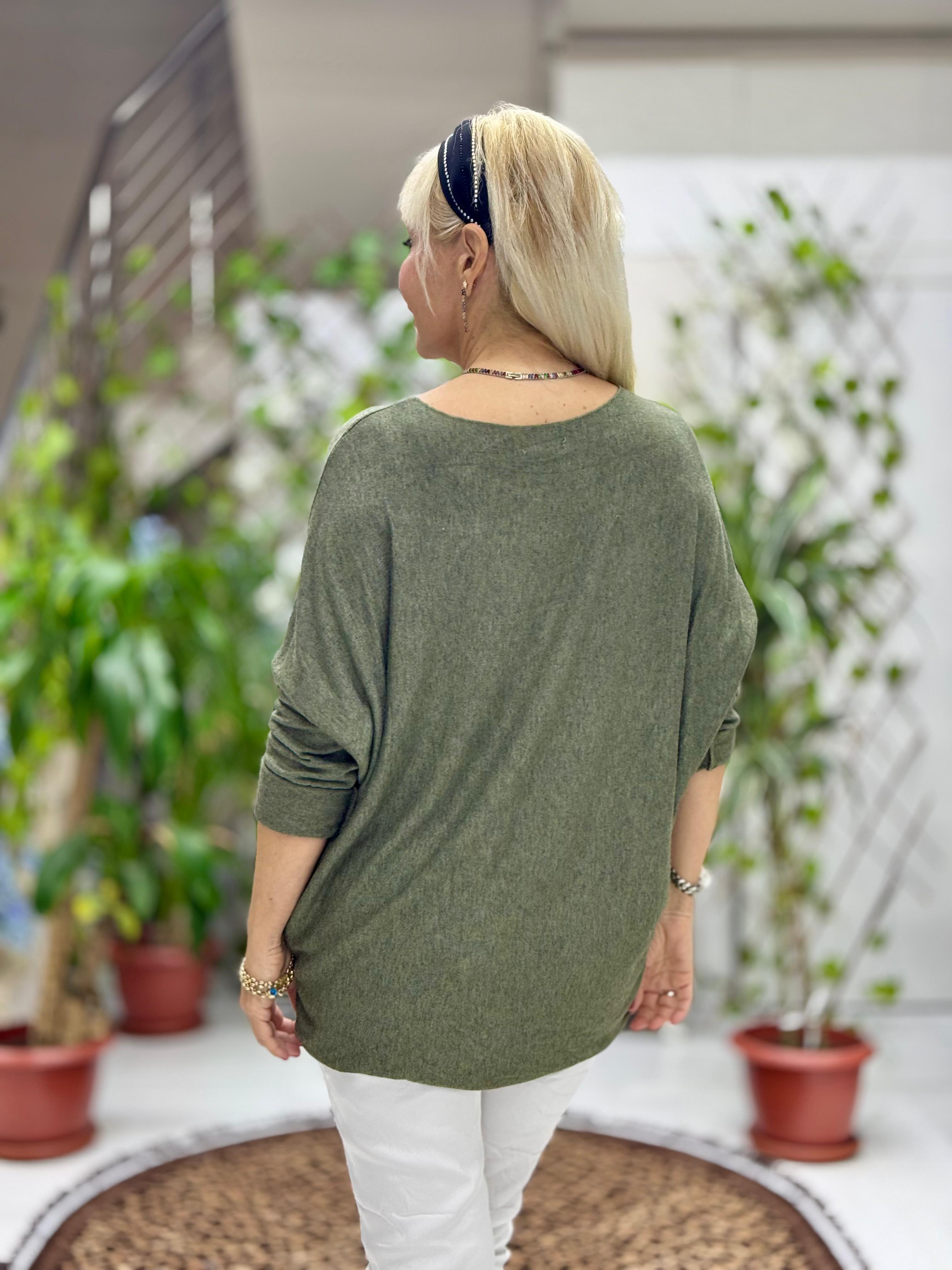 YG3003 Çiçek Baskılı İtalyan Triko Bluz Haki