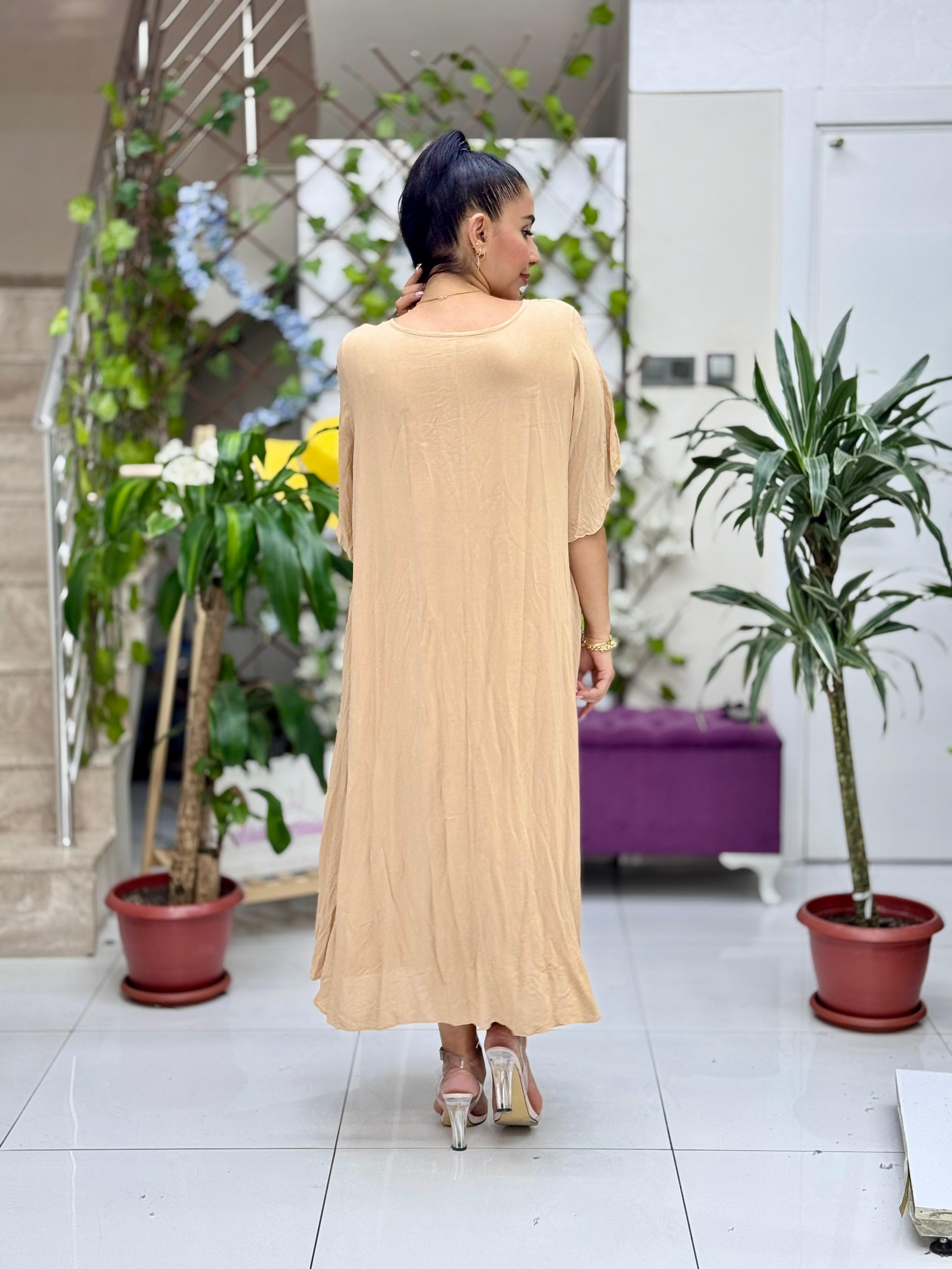 M1208 Vestido Voile Detalle Cuello Turquesa