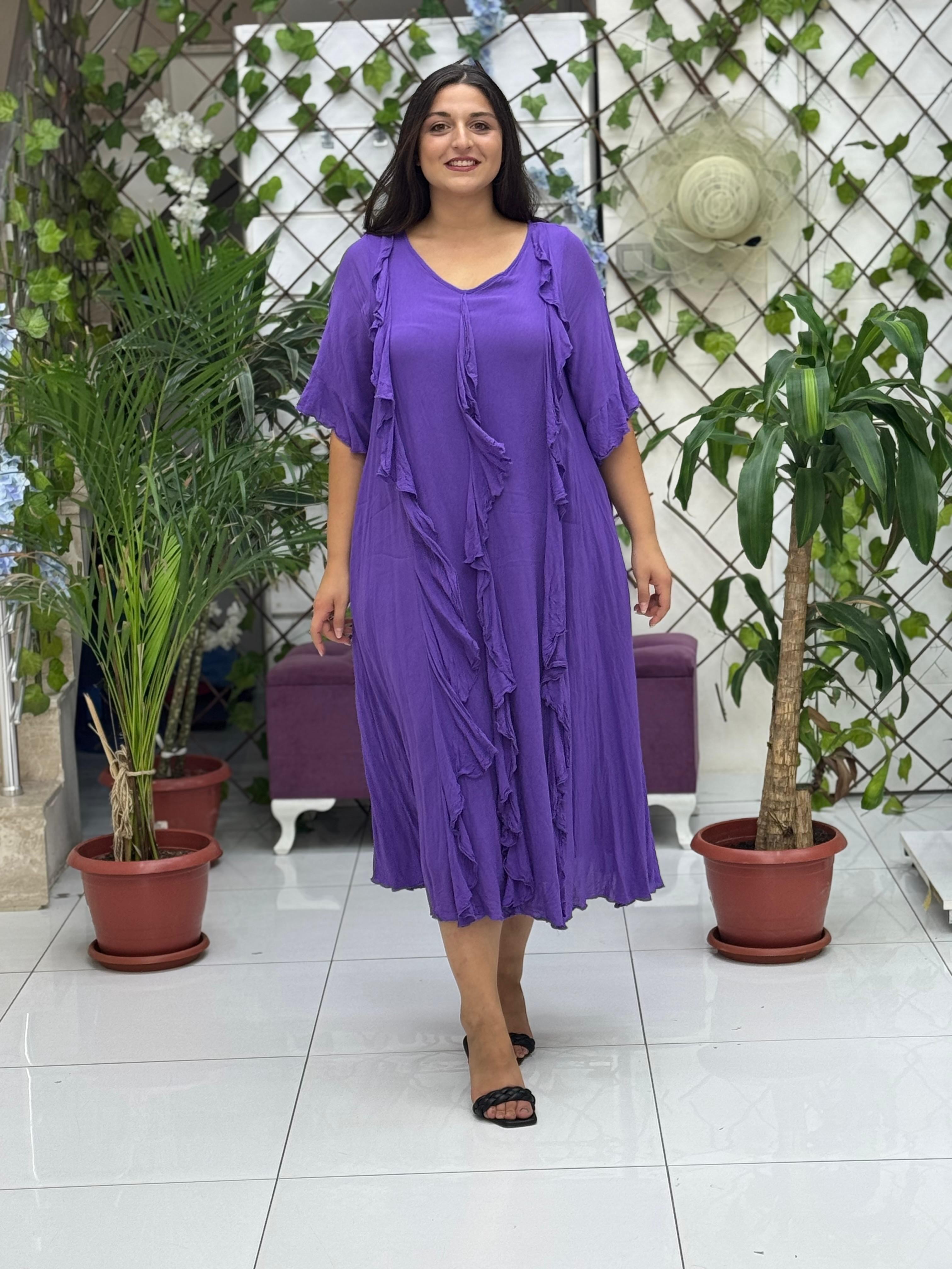 VL3041 Fırfırlı Vual Elbise Mor