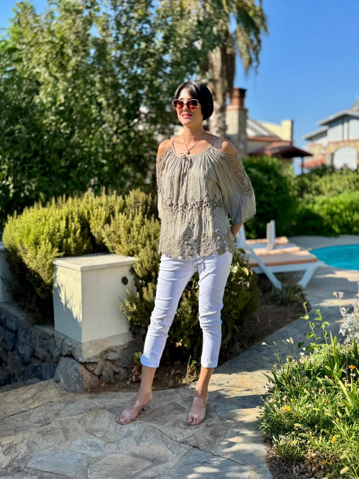 NC9740 İtalyan İpek Bluz Vizon