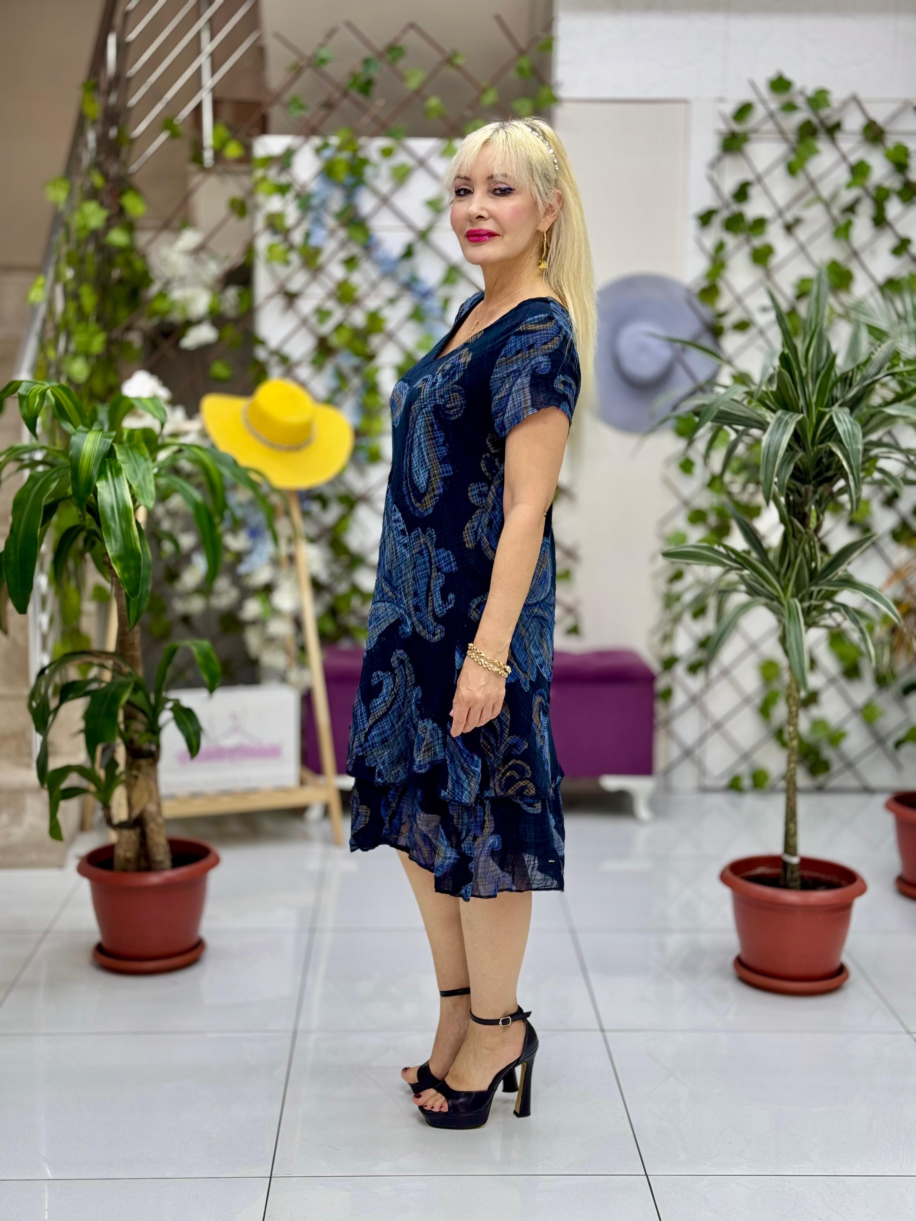 N5012-26 Vestido Italiano De Lino De Algodón Manga Corta Blanco