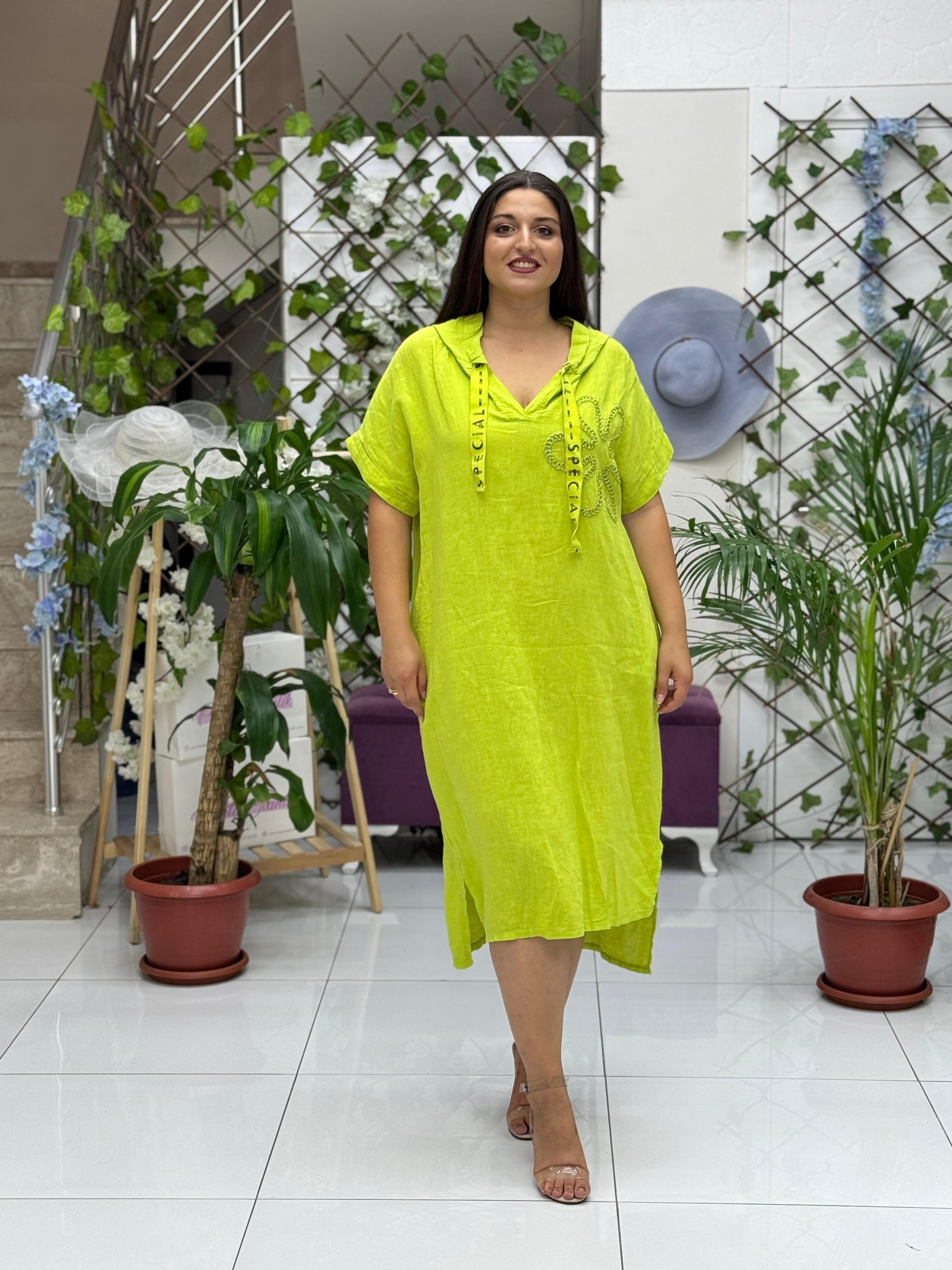 N19118 Vestido Lino Italiano Azul