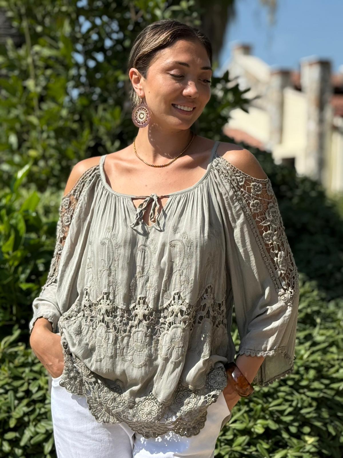 NC9740 İtalyan İpek Bluz Vizon