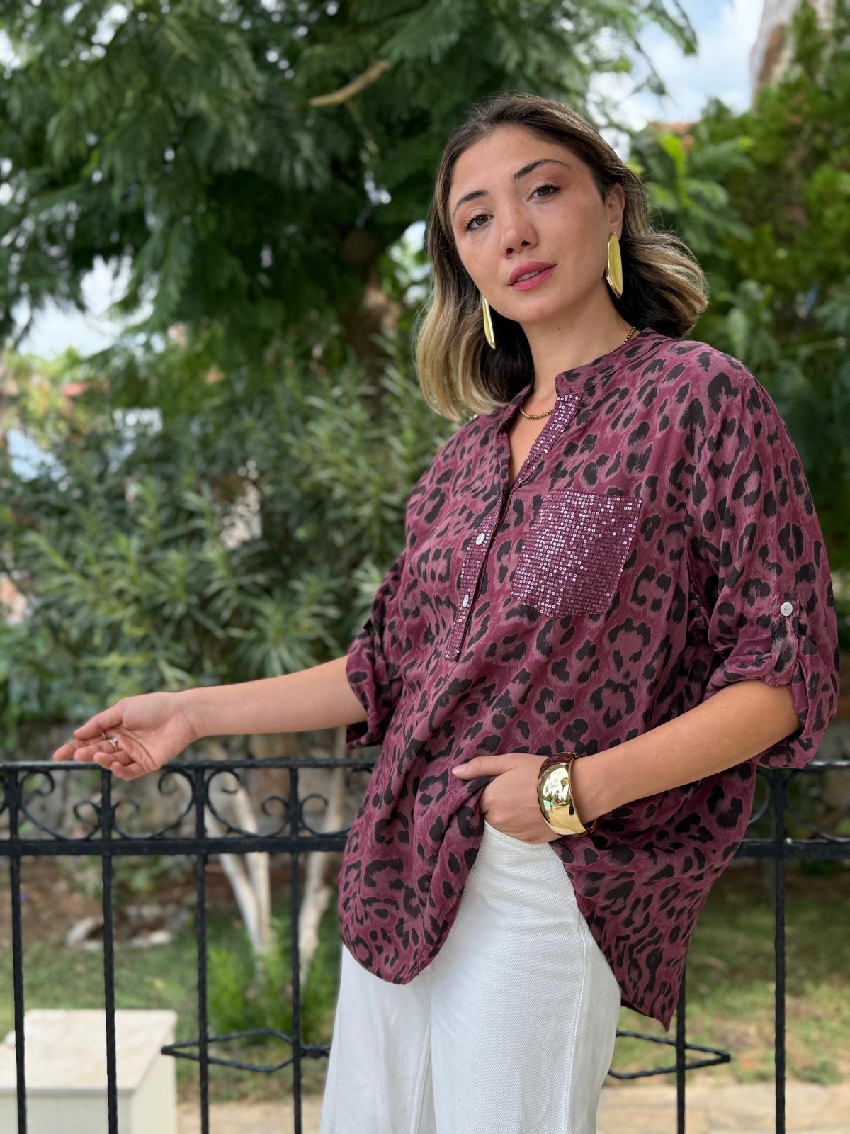 NC15451 İtalyan Coton Bluz Vişne