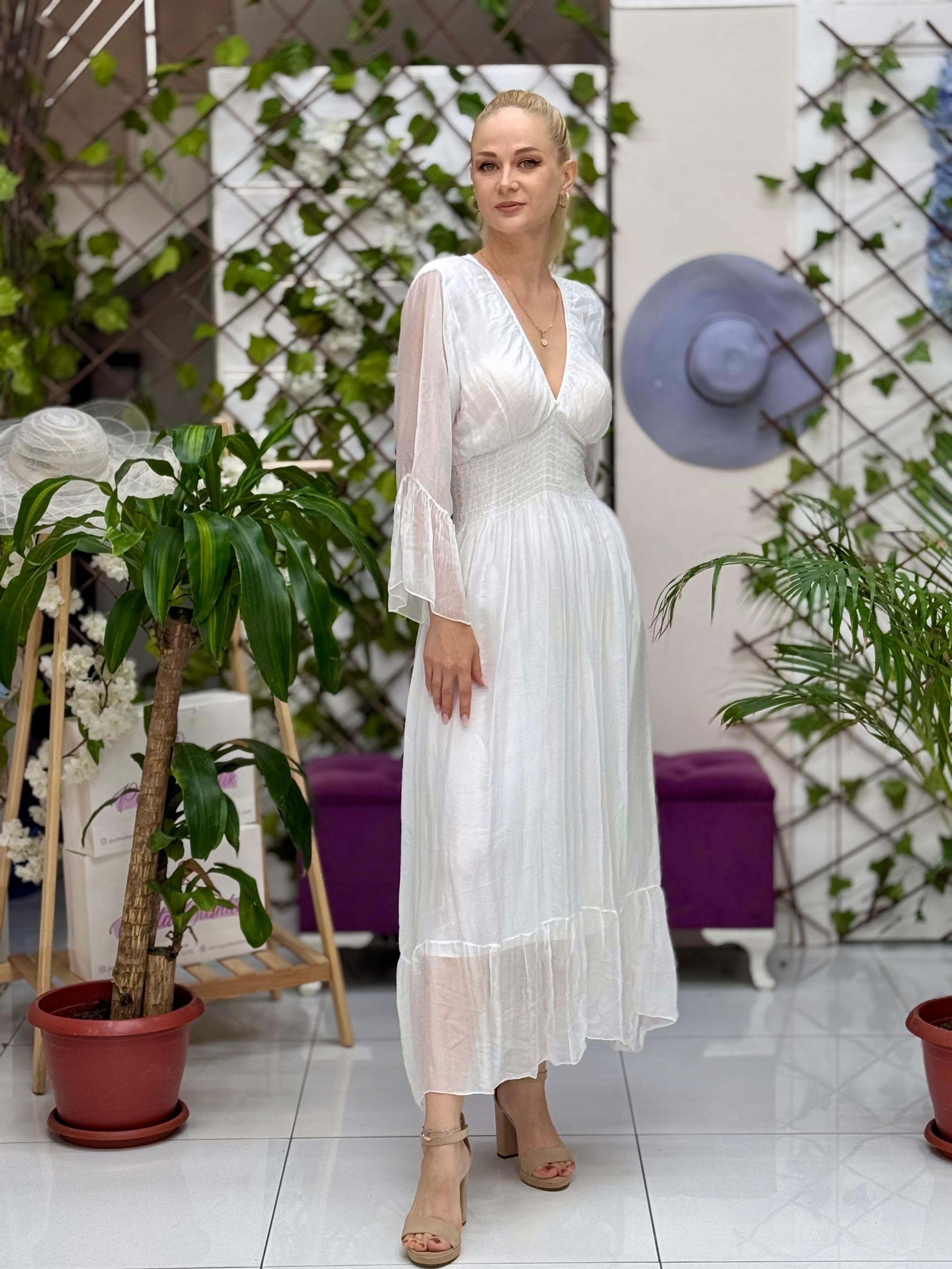 N510337 Vestido De Seda Italiana Beige