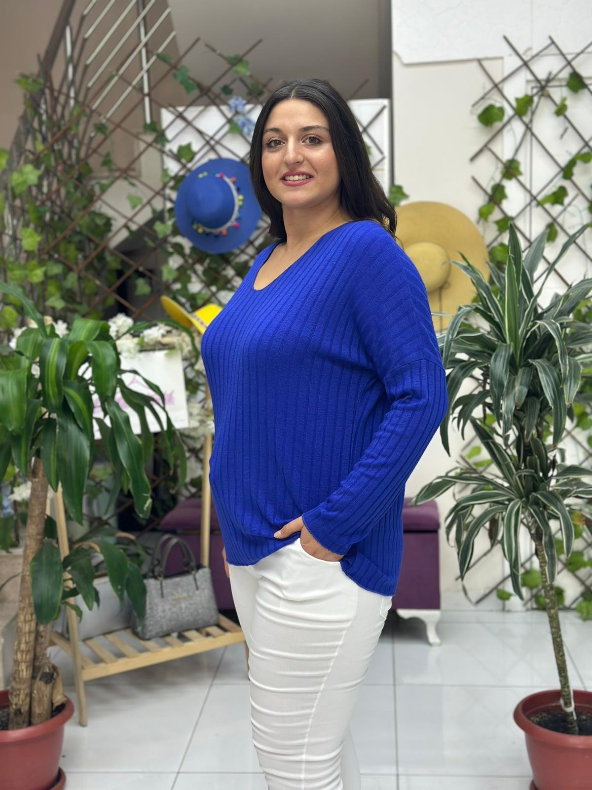 NC213362 İtalyan Vyaka Çizgili Triko Bluz Saks
