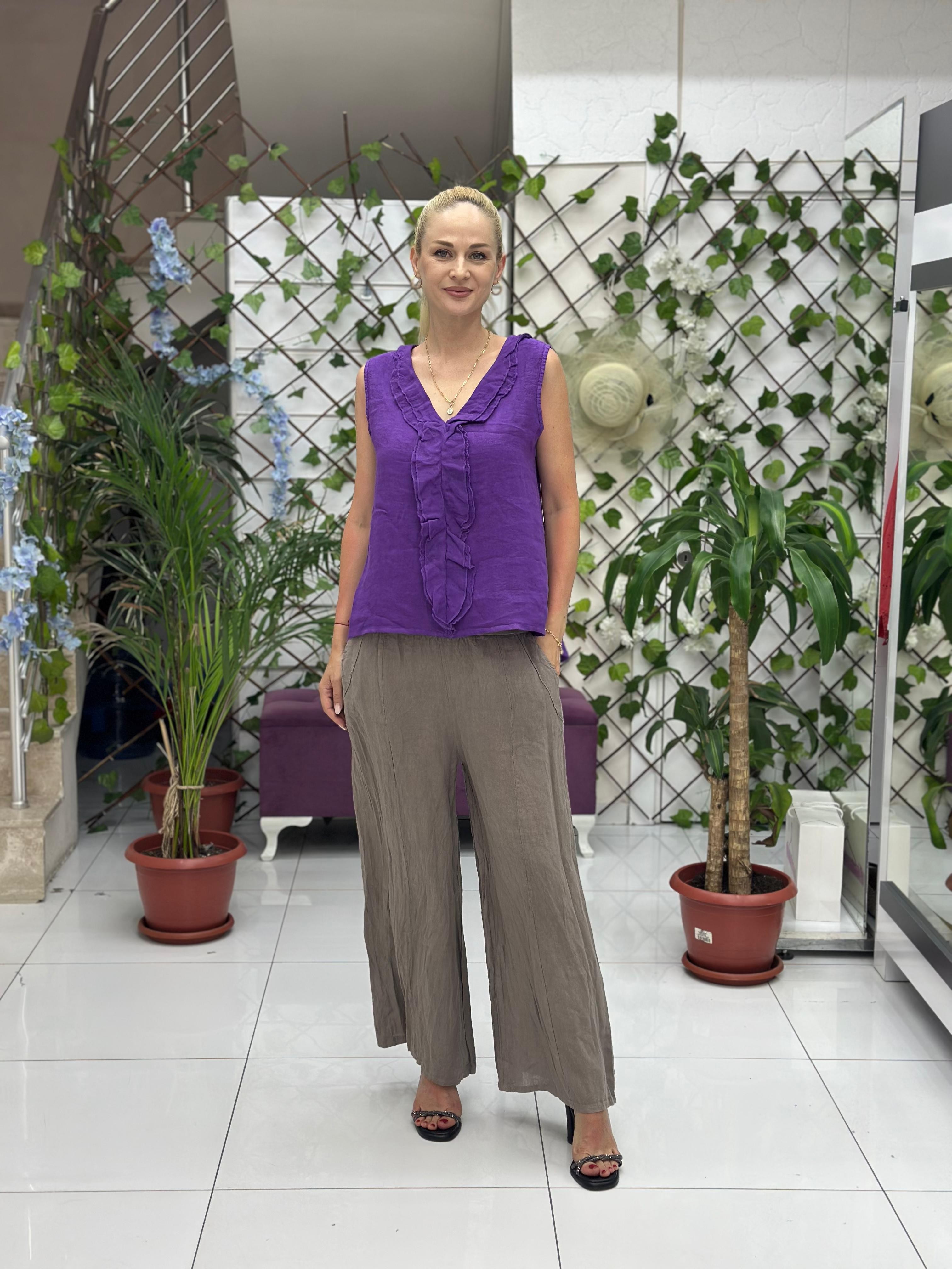 N23003 Blusa Lino Algodón Italiano Visón
