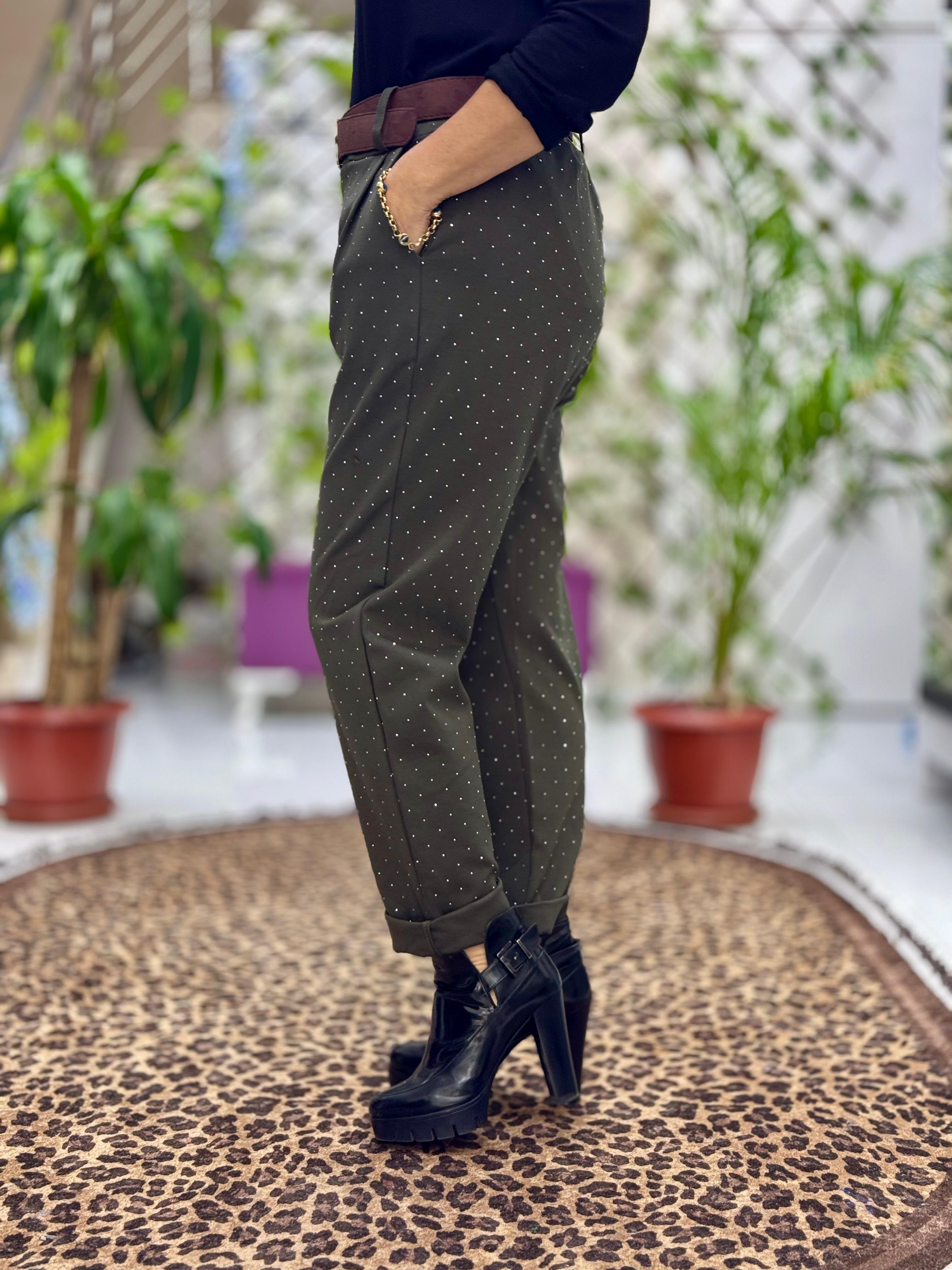 NC10192 Taşlı İtalyan Coton Pantolon Haki