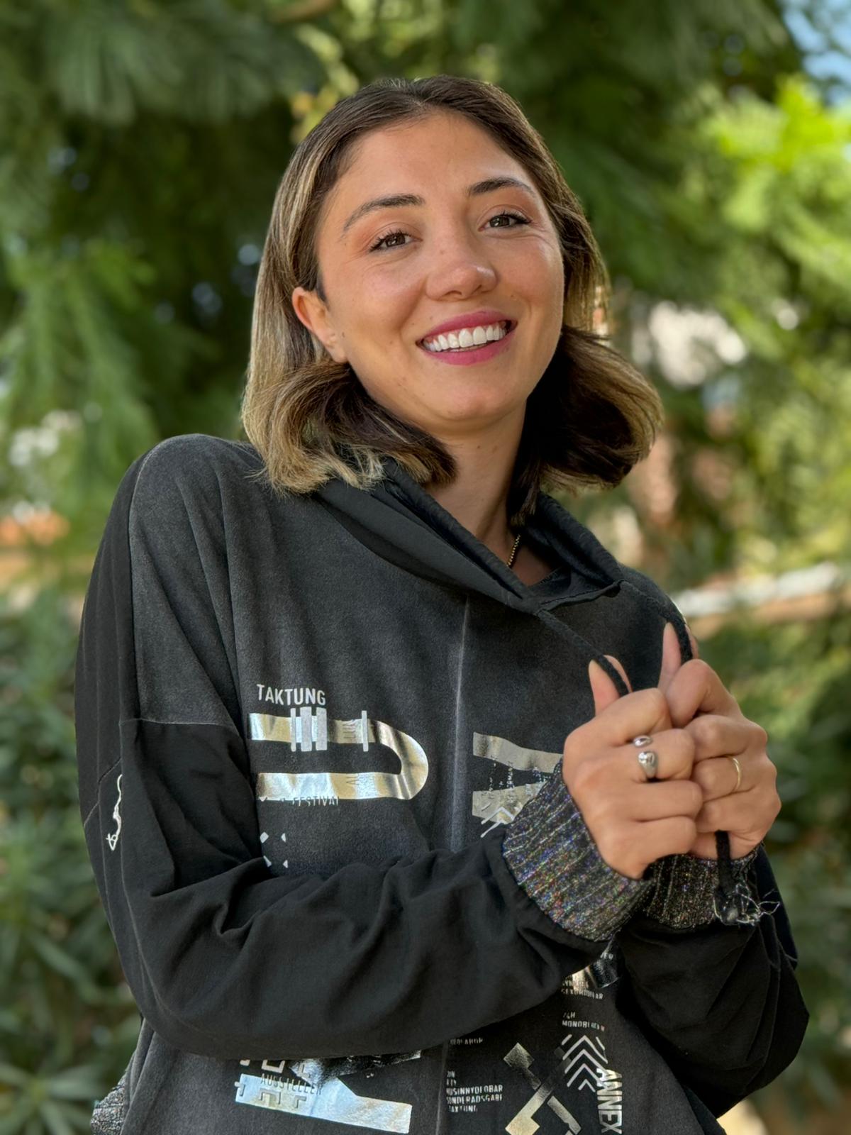 NC53050D İtalyan Yazı Baskılı Cepli Kapüşonlu Coton Sweatshirt Siyah