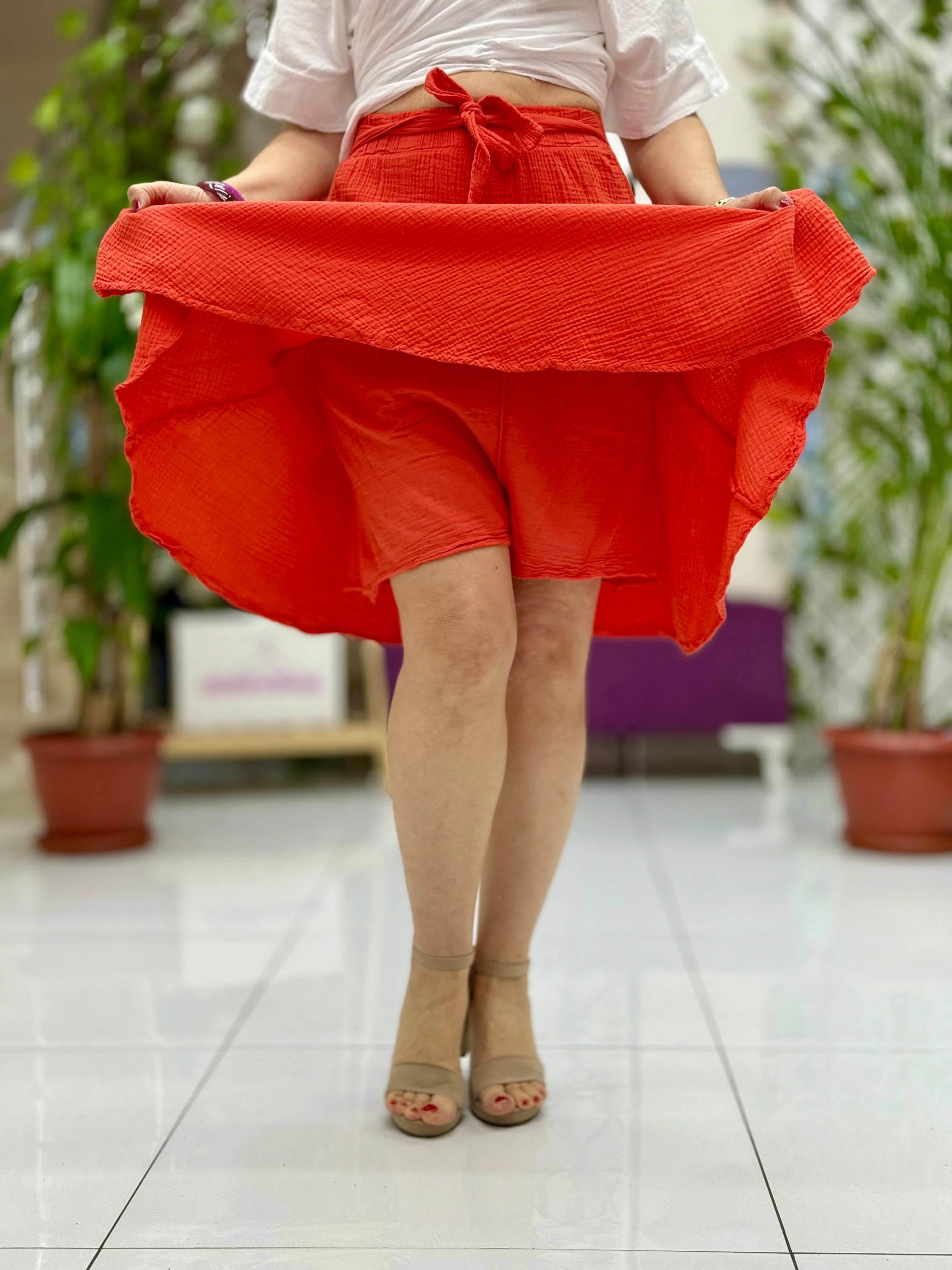 AY23821 Müslin Çıtır Etek Kırmızı