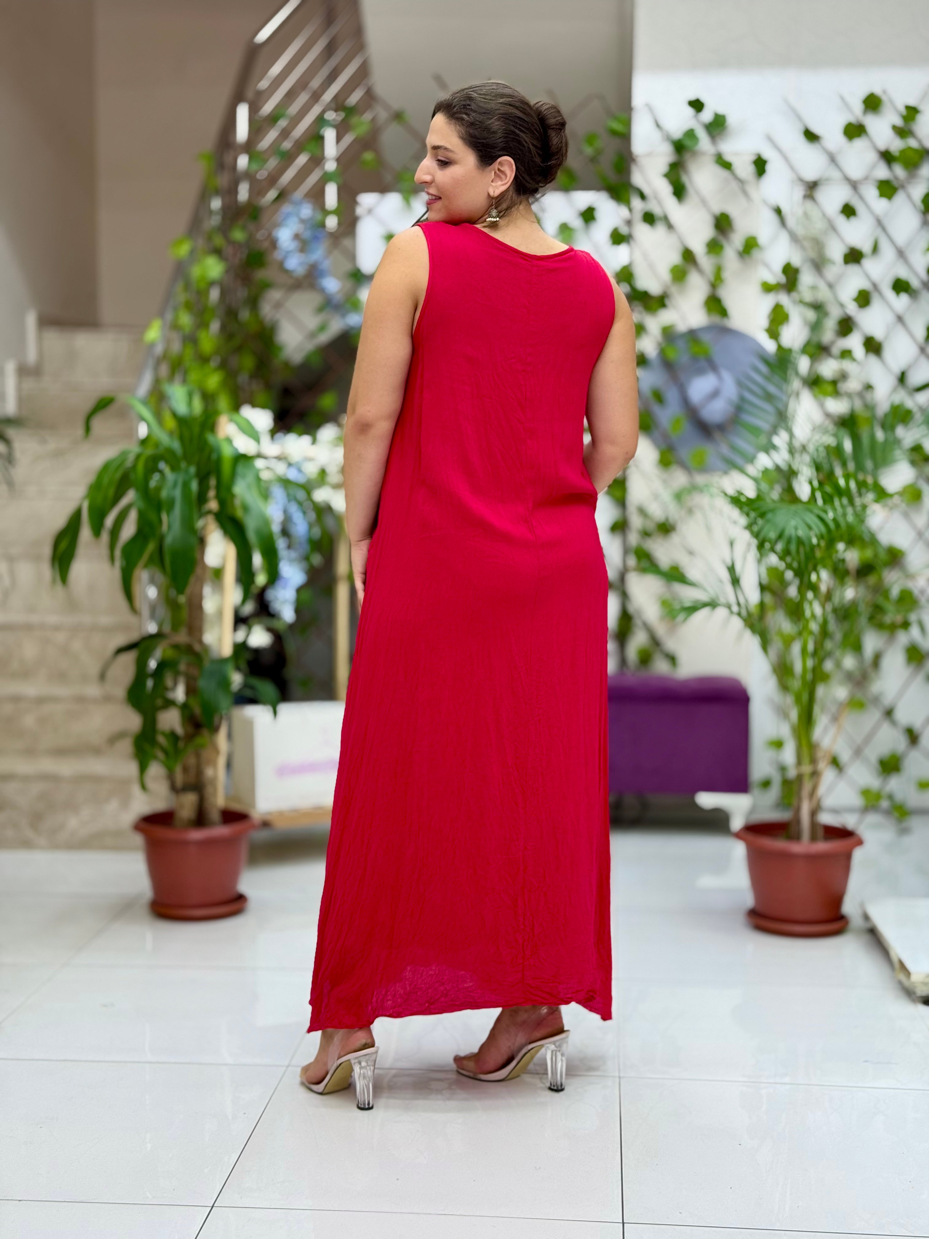 M1046 Vestido Voile Sin Mangas Turquesa