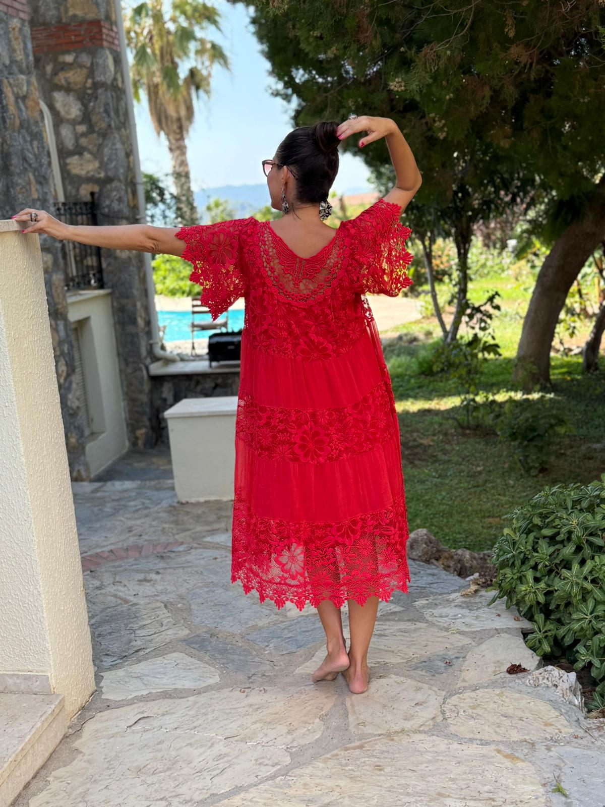 NCC10337 İtalyan İpek Elbise kırmızı