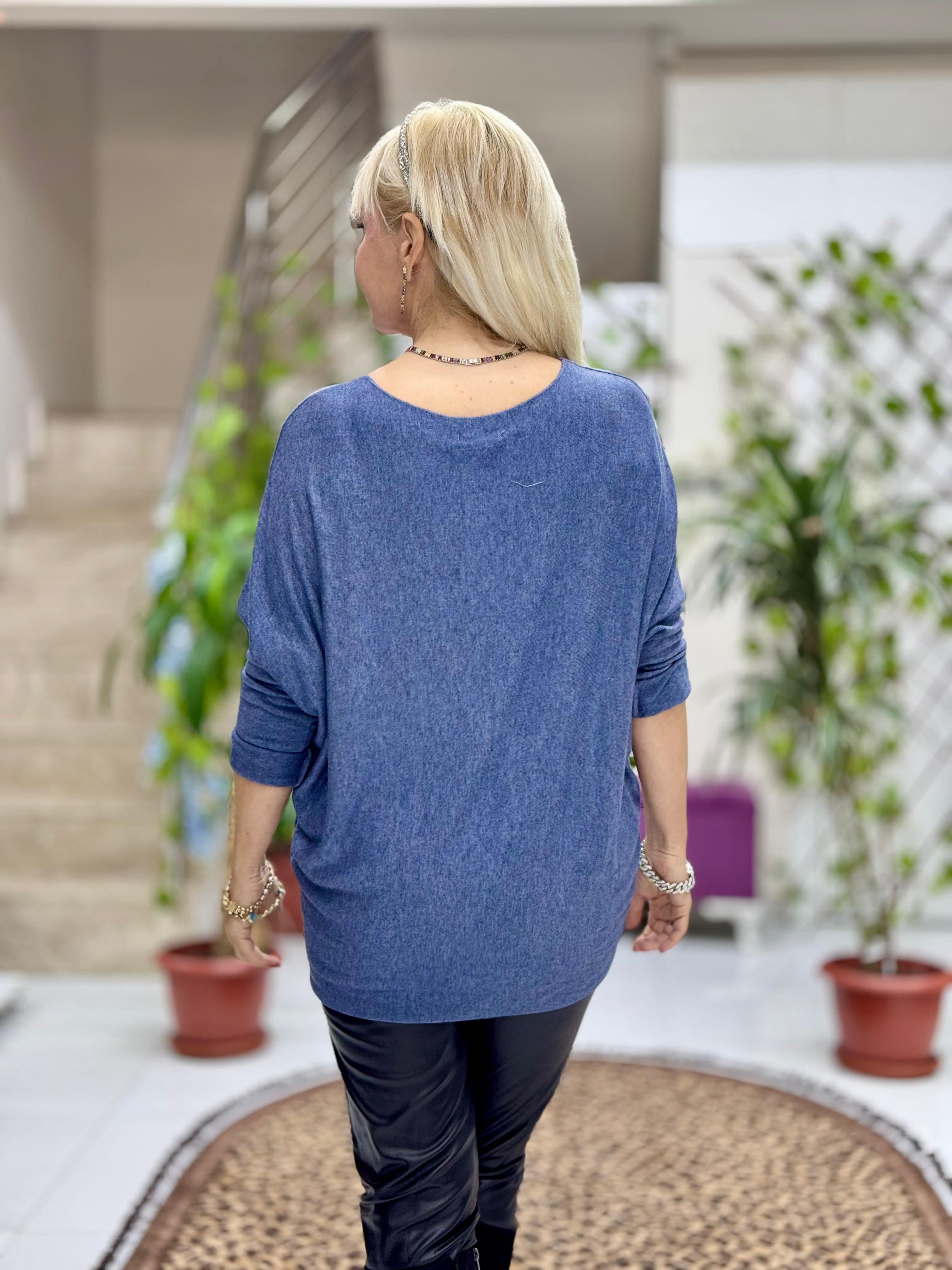 NC1778 İtalyan Yıldız desen Pulpayetli Bluz Mavi