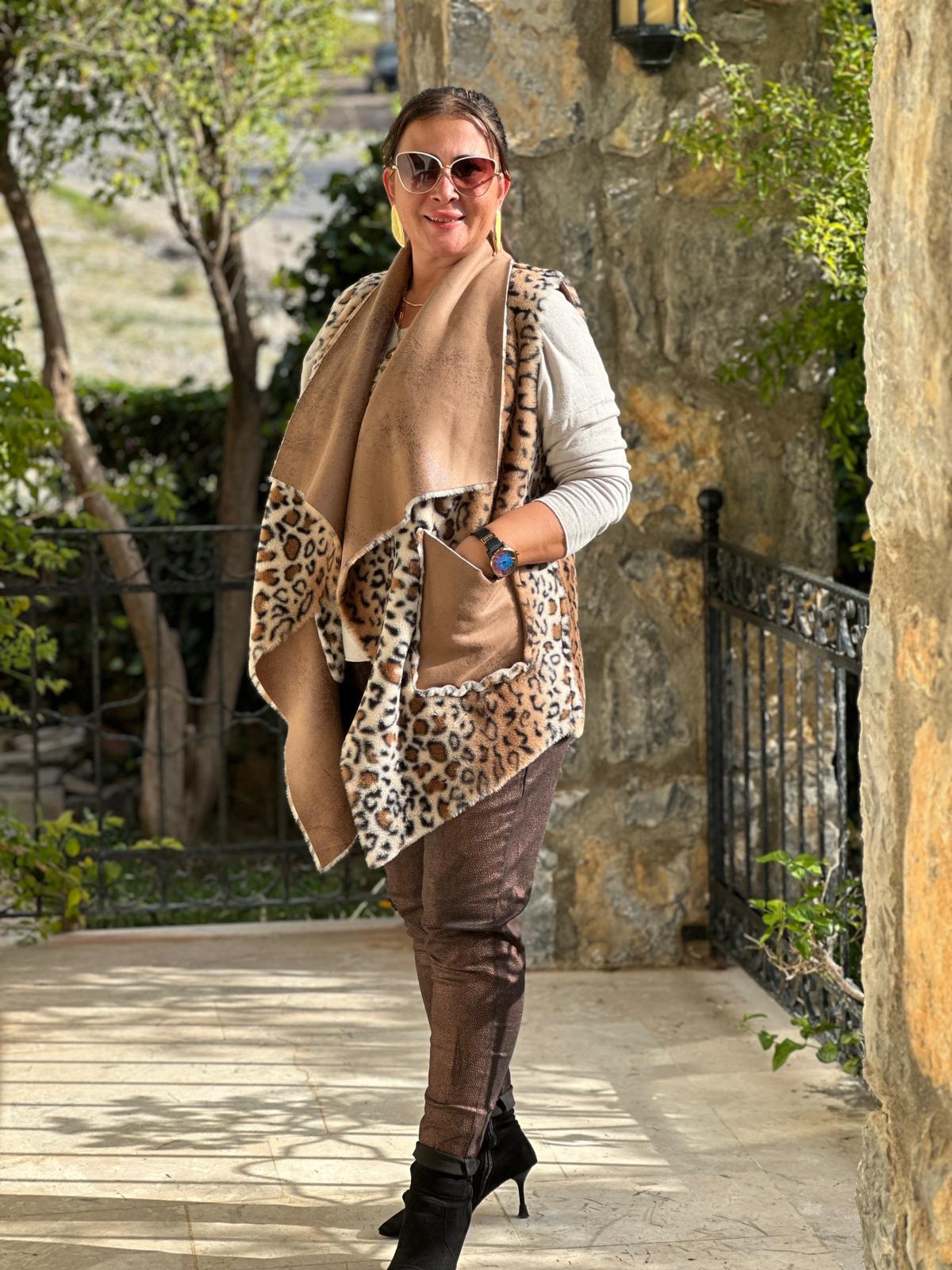 NC8470 İtalyan Çift Taraflı Nubuk-Kürk Yelek Camel