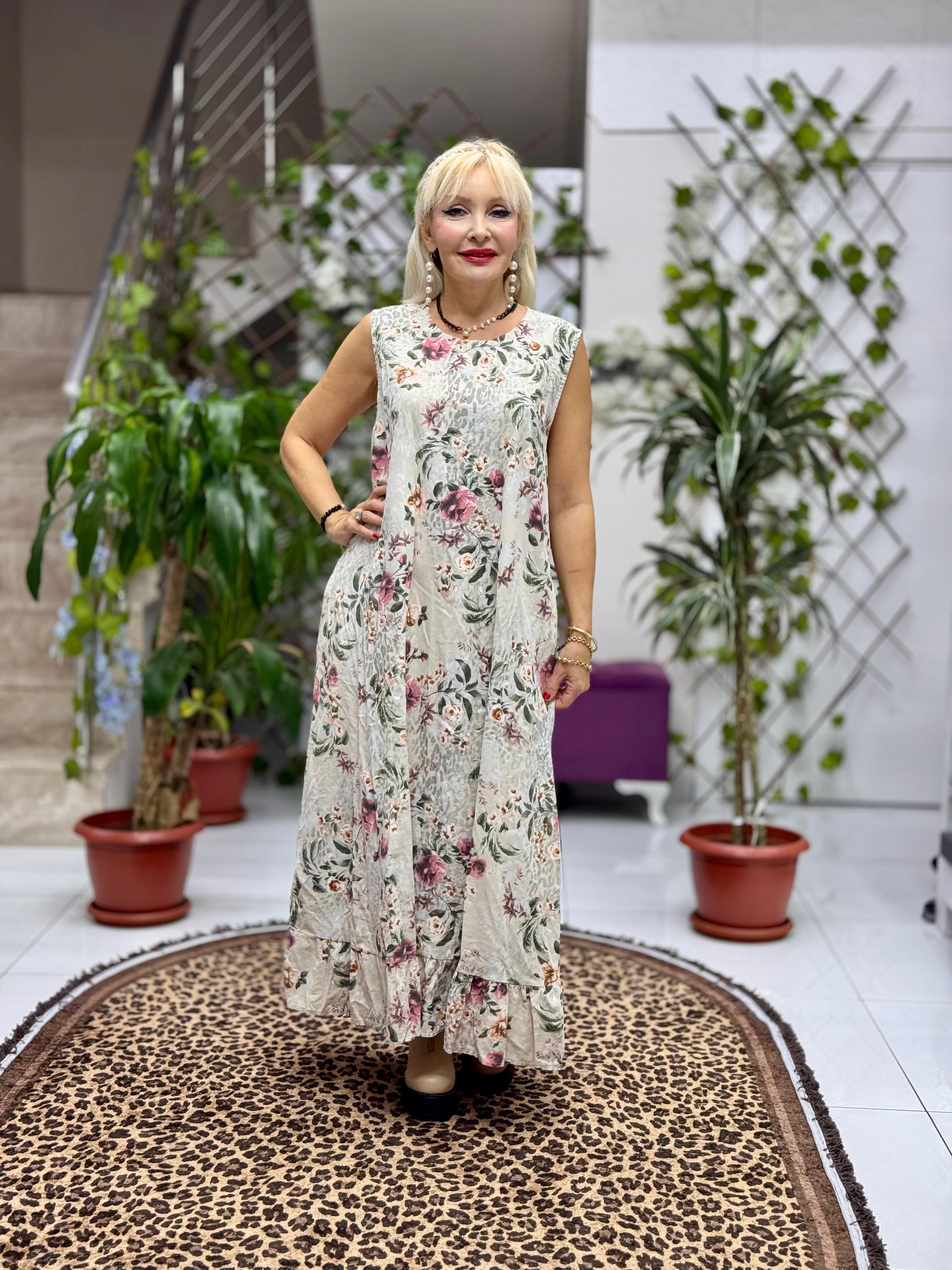 NC25001 İtalyan Kadife Çiçekli Elbise Ceket Takım Krem