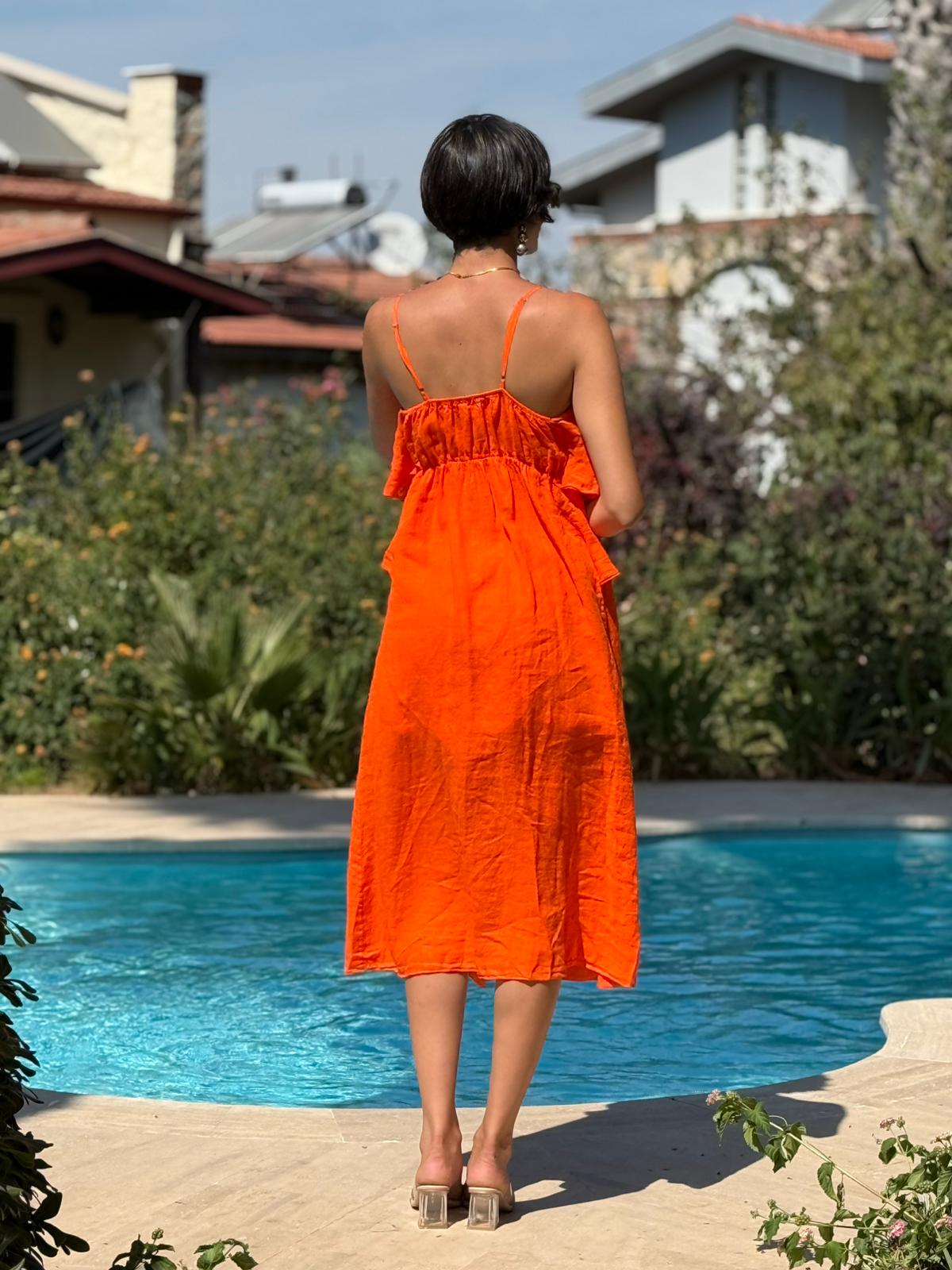 NC13179 İtalyan Keten Şortlu Takım Oranj