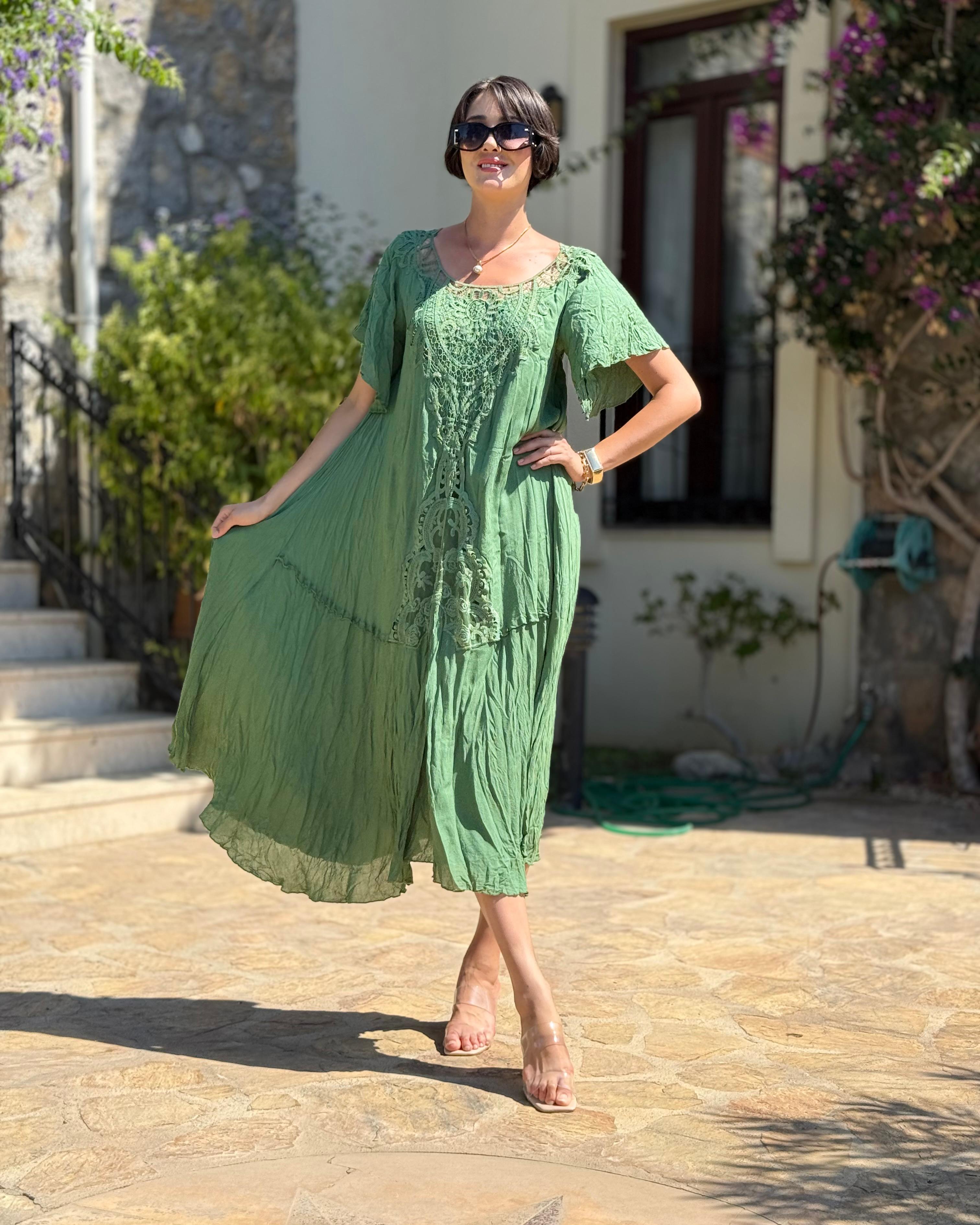 VL1420 Hürrem Vual Elbise  Yeşil