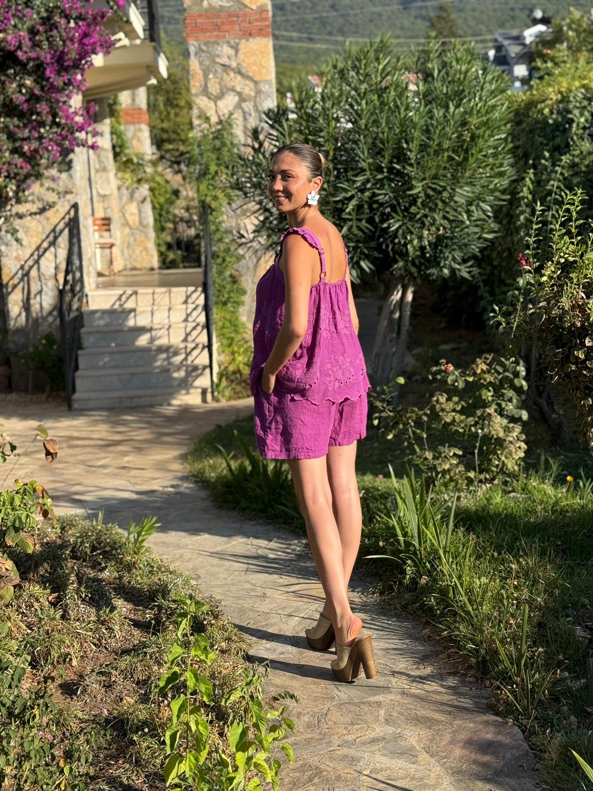N10661 Traje Italiano Lino Ciruela