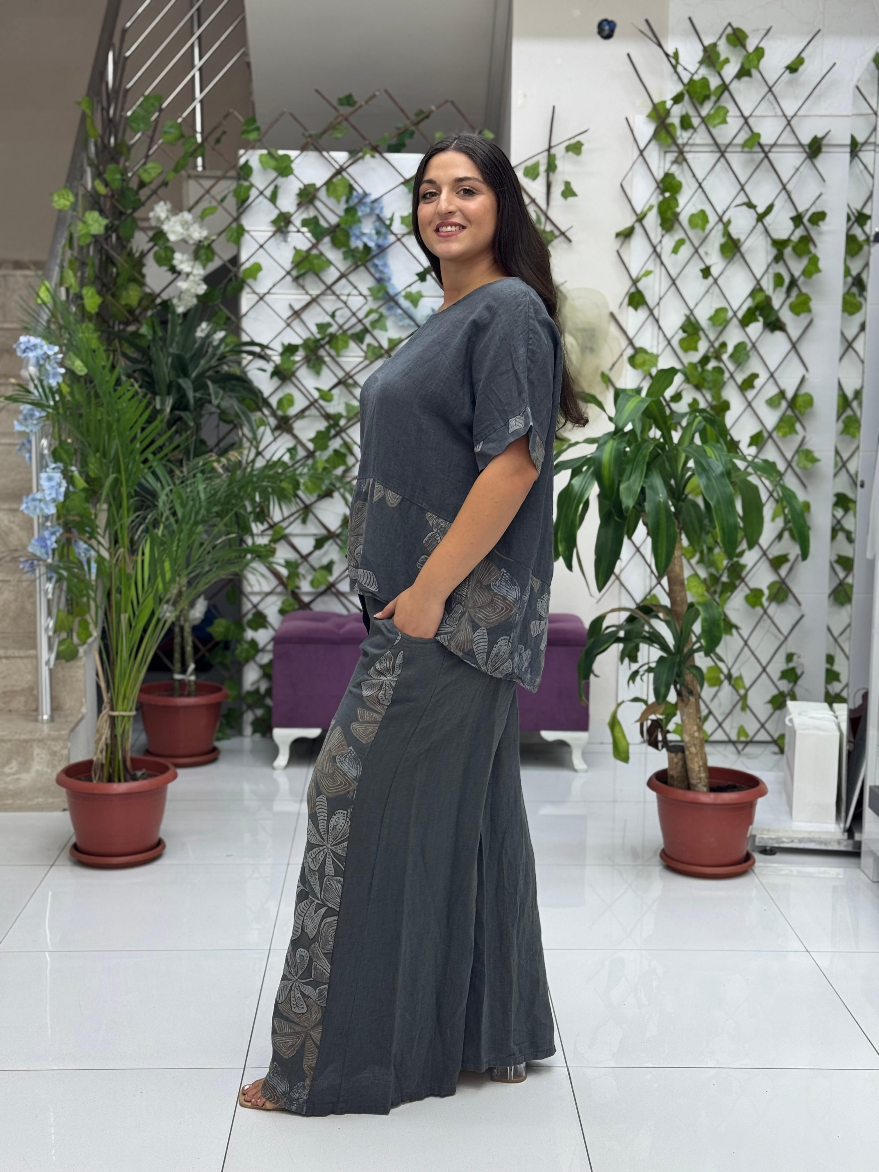 N10661 Traje Italiano Lino Ciruela