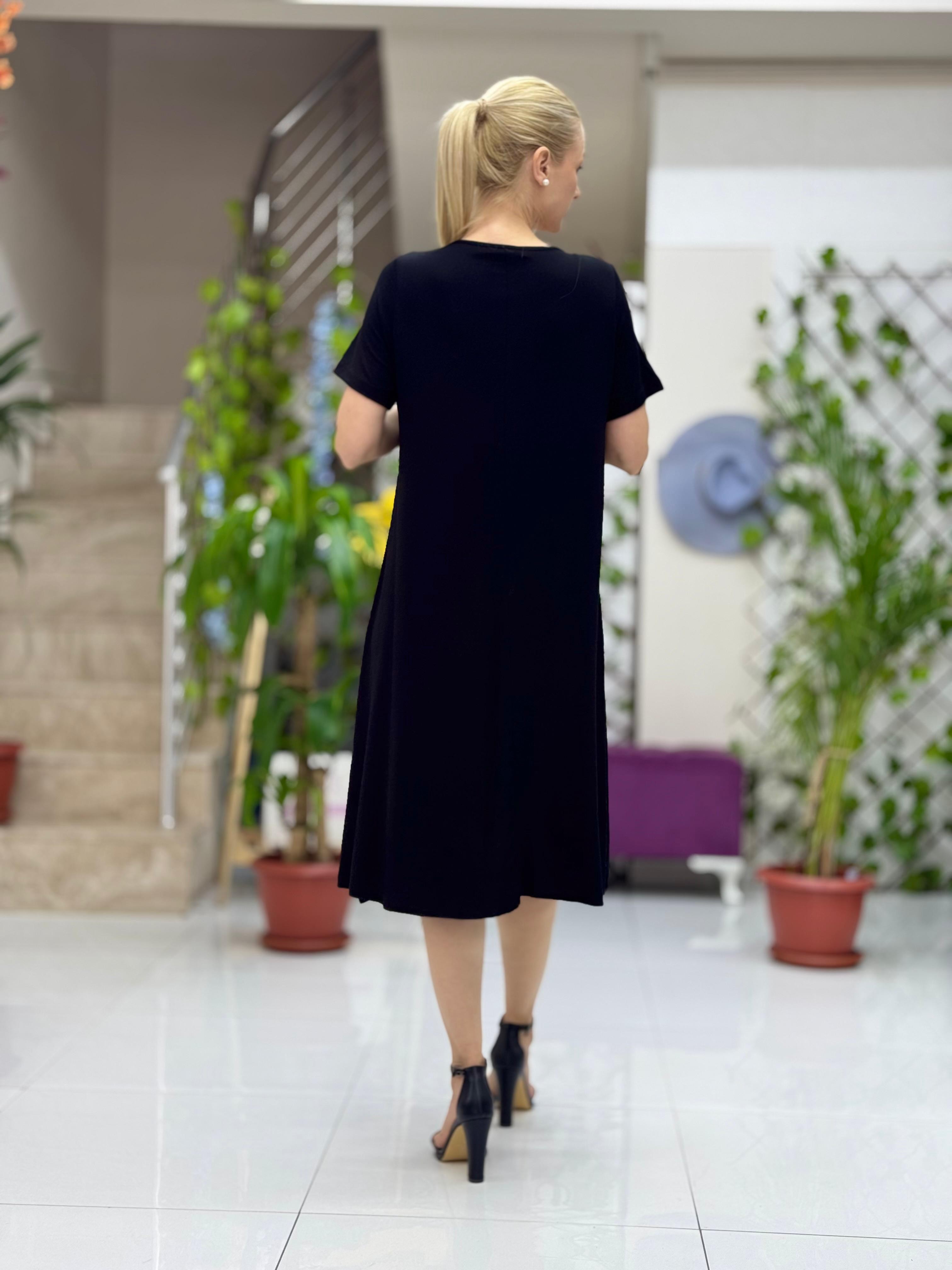 A6340 Vestido Algodón Peinado Negro Amarillo
