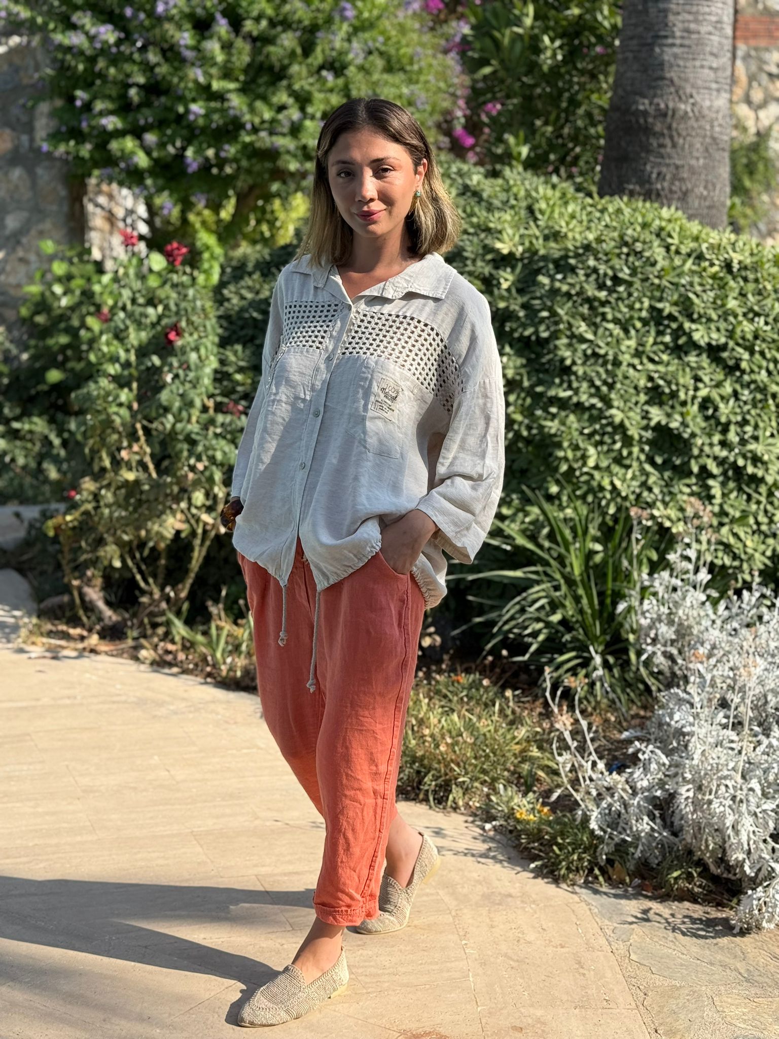 N23003 Blusa Lino Algodón Italiano Visón