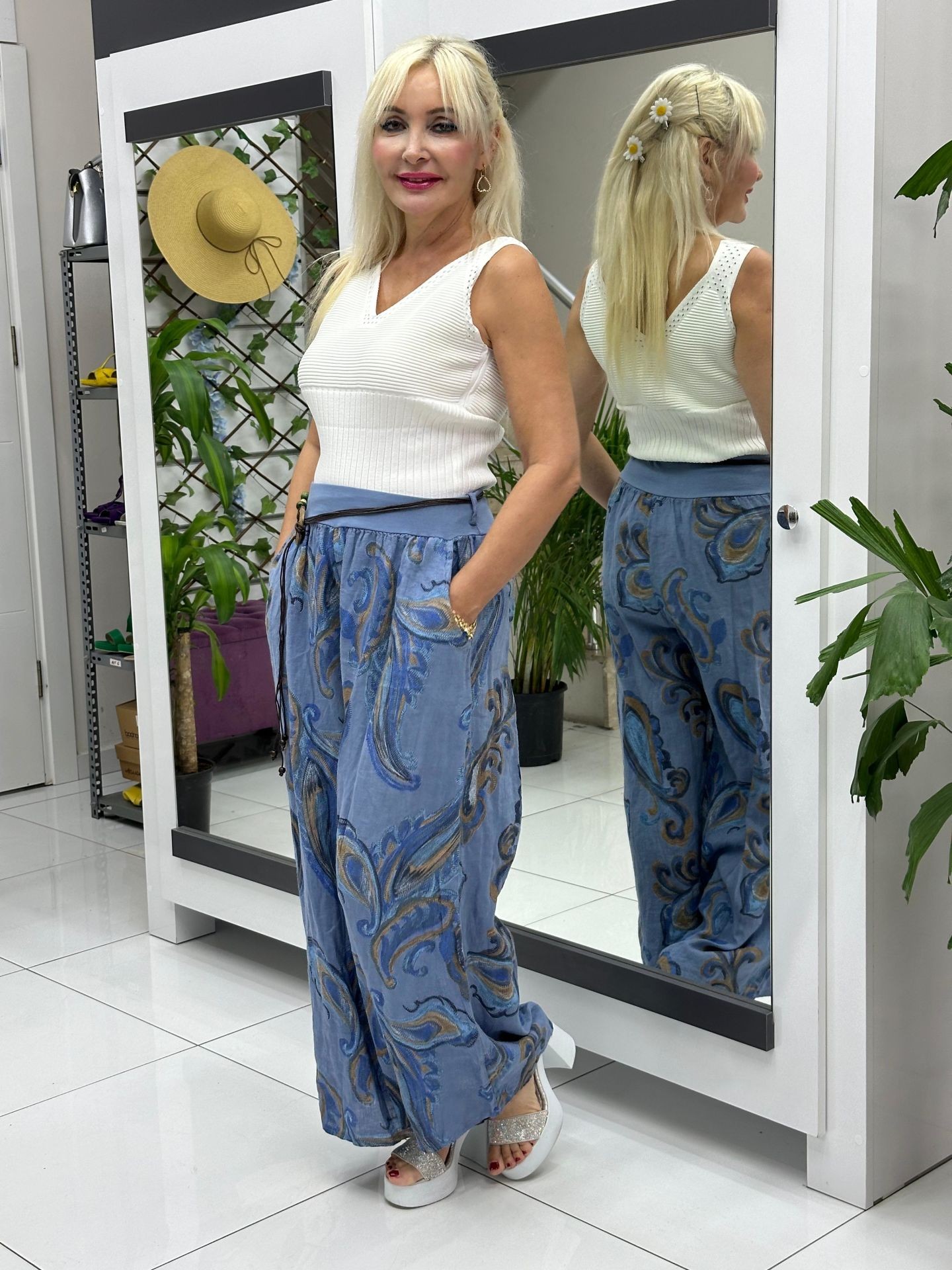 P3090 İTALYAN KETEN PANTOLON MAVİ