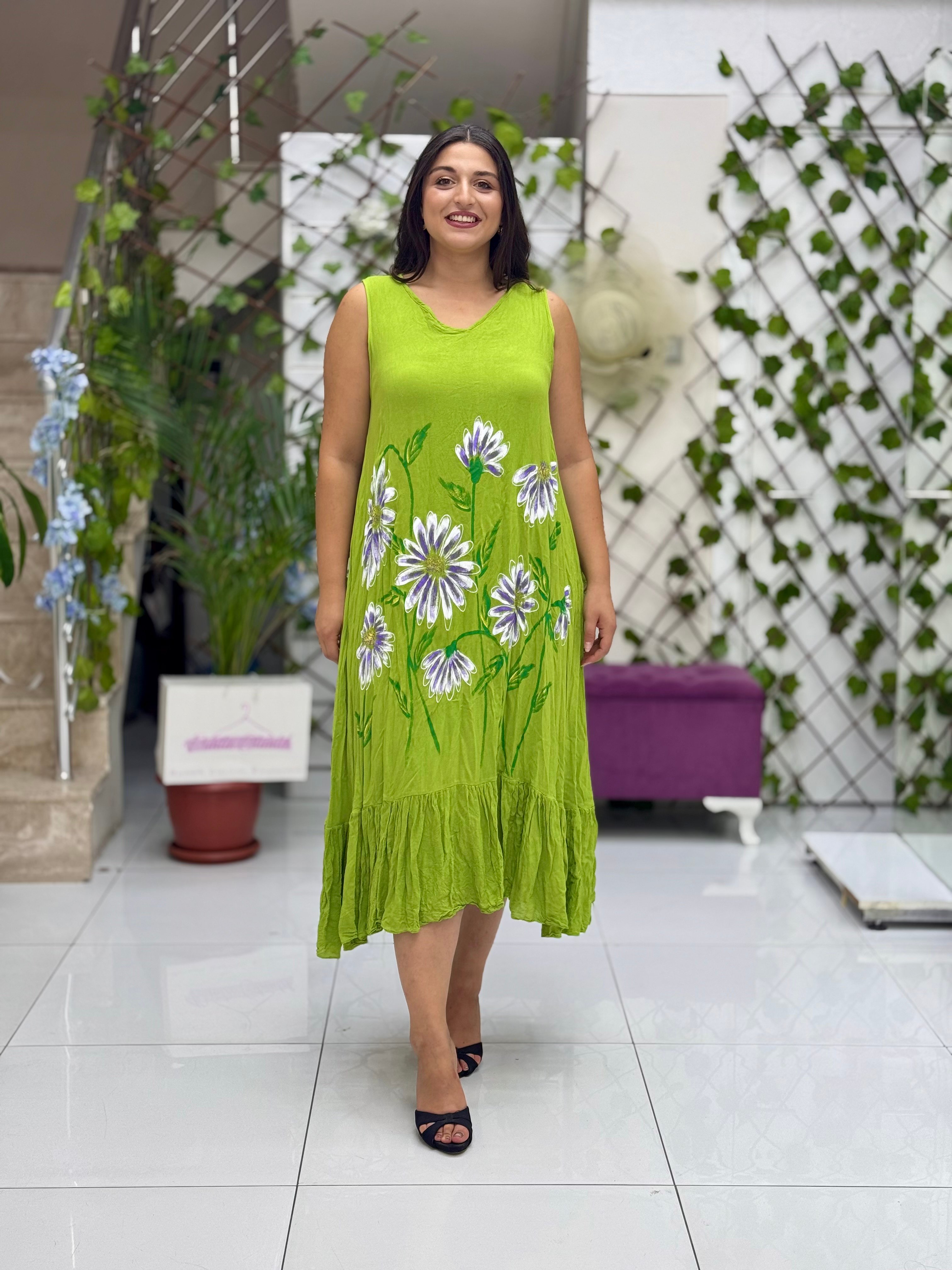 M1208 Vestido Voile Detalle Cuello Turquesa