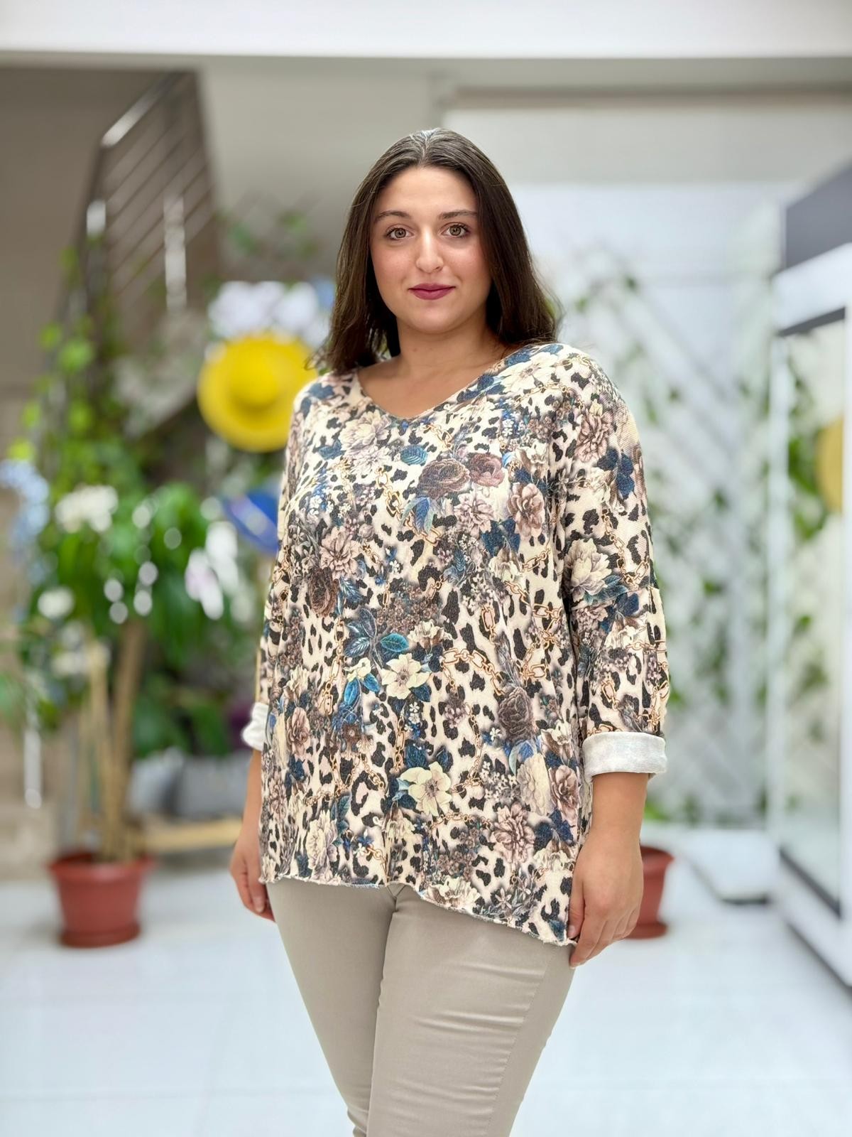NC23721 Dijital Baskı İtalyan Triko Bluz