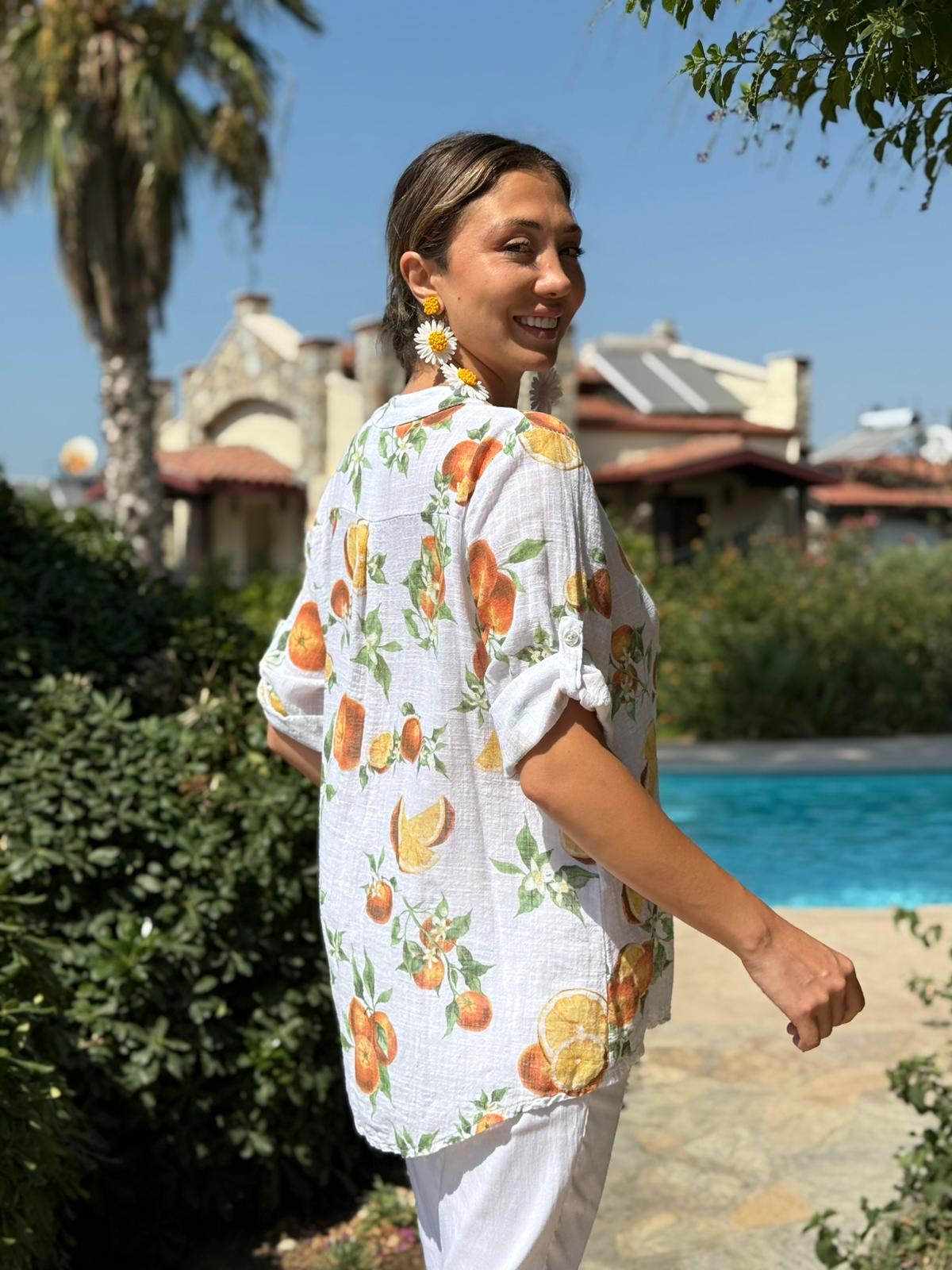 NC154553 İtalyan Pamuk Keten Bluz Beyaz