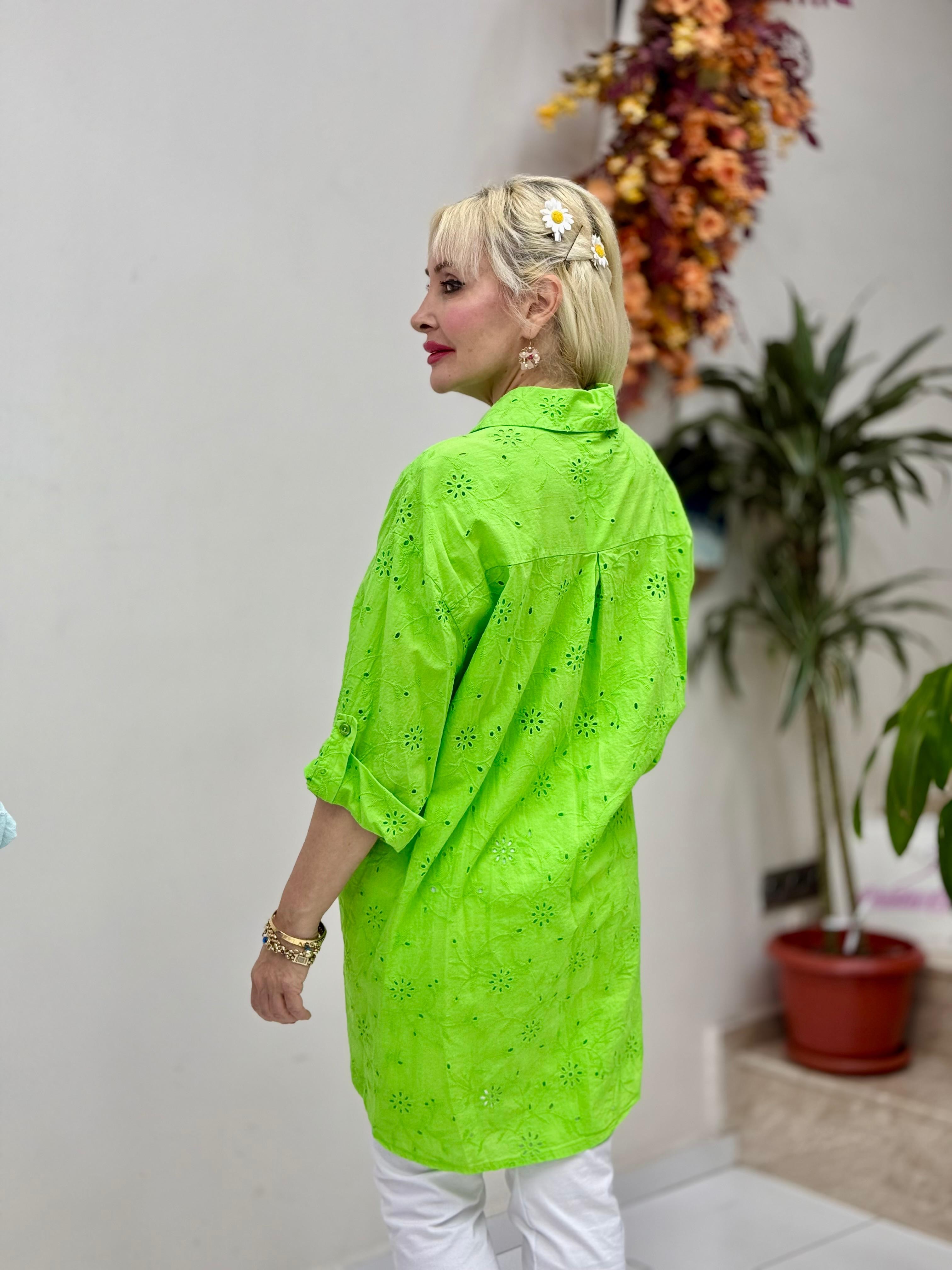 YG1360 İtalyan Brodeli Tunik Gömlek Yesil