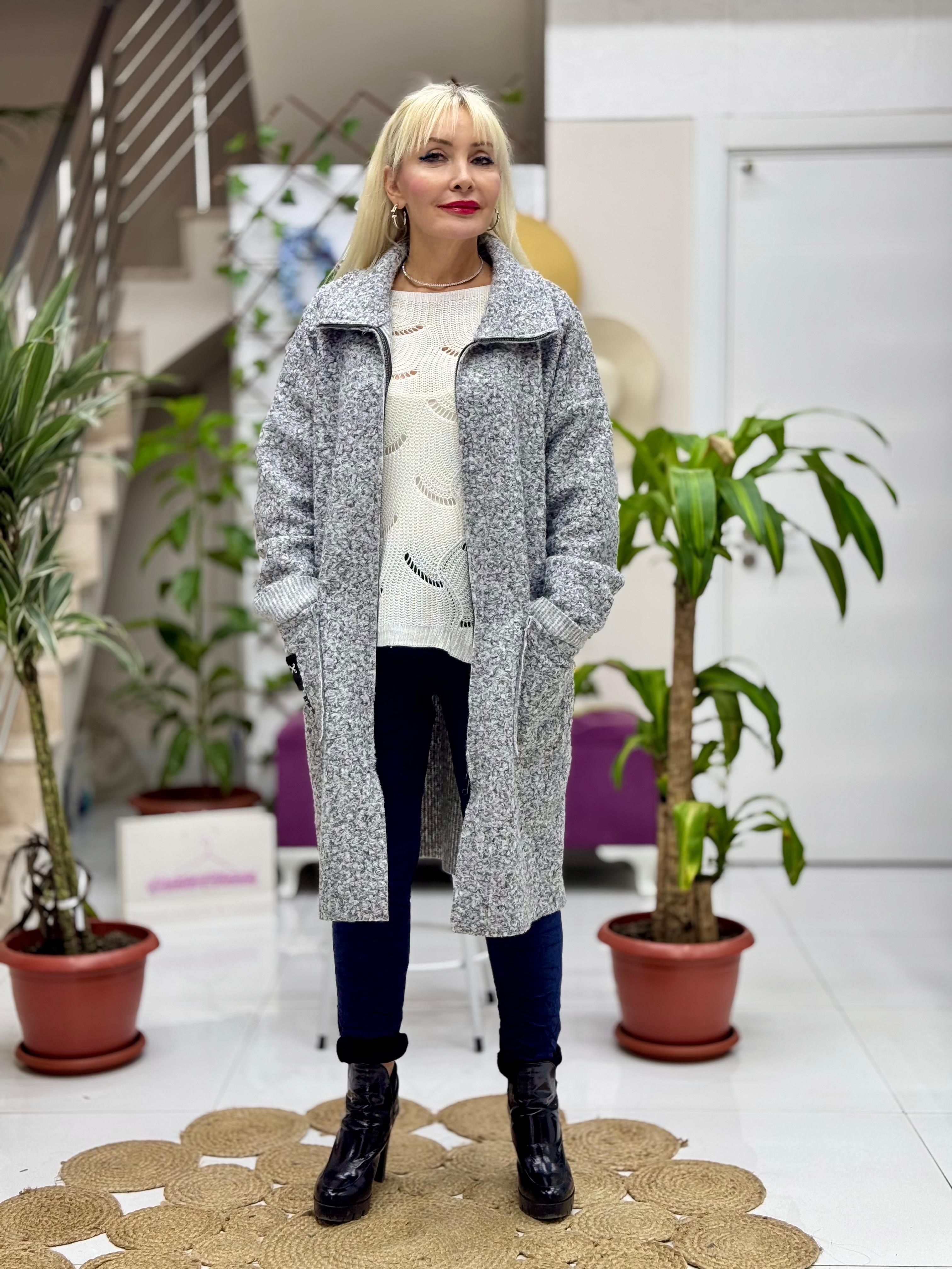 LS98171 Fermuarlı Buklet Kaban Açık Gri