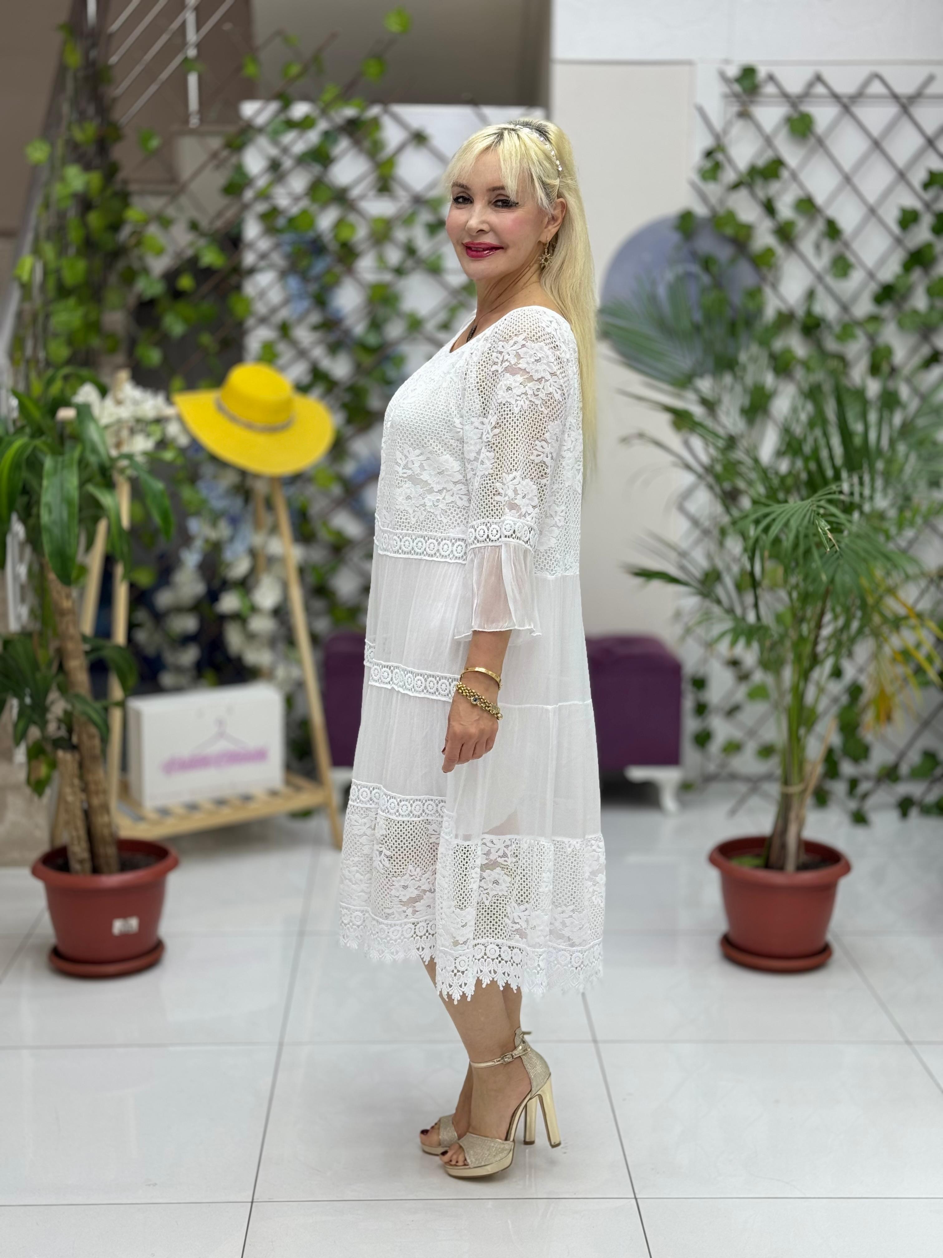 NC11533 İtalyan İpek Elbise Beyaz
