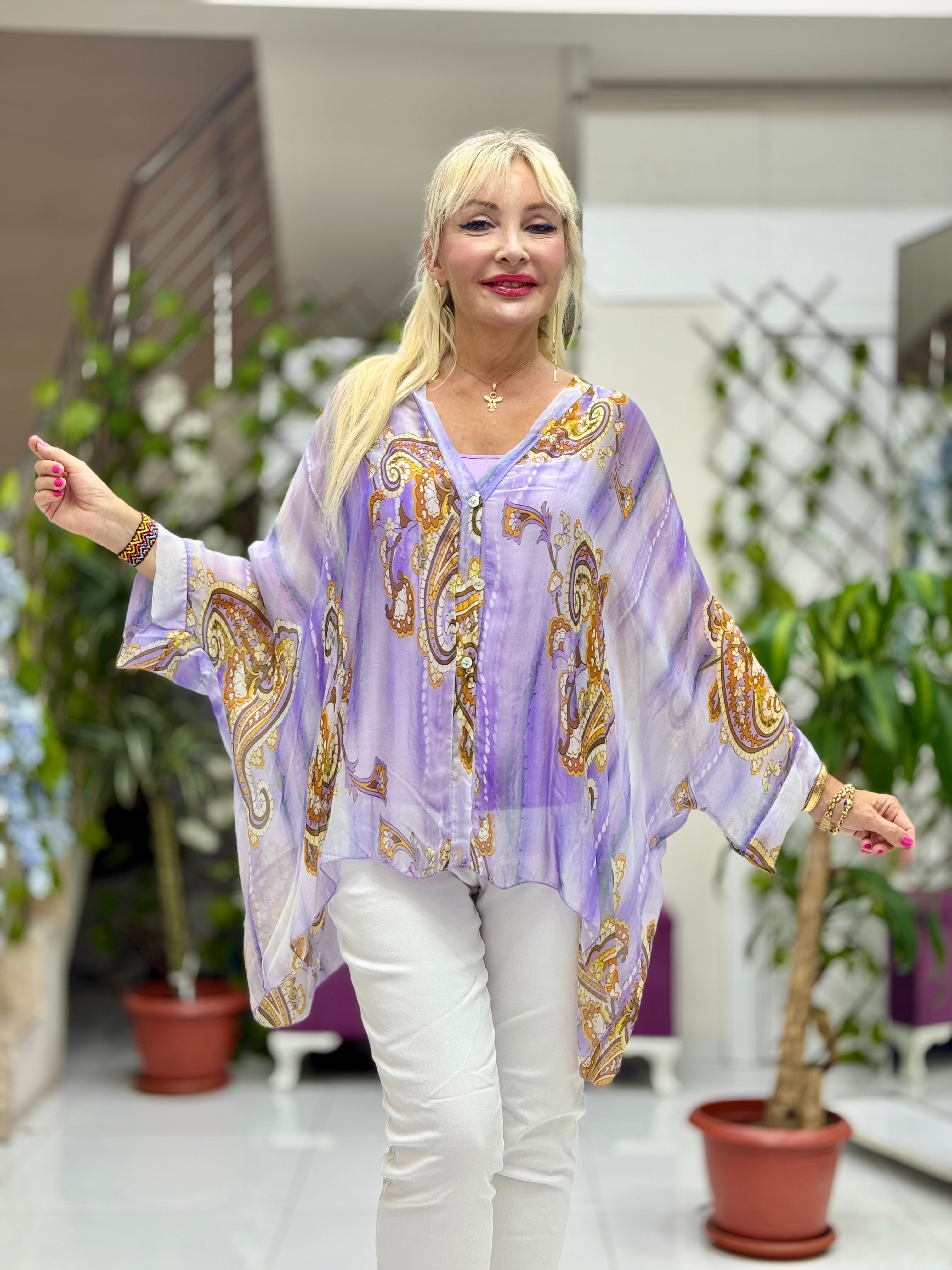 Nb502001 İtalyan İpek Bluz Lila