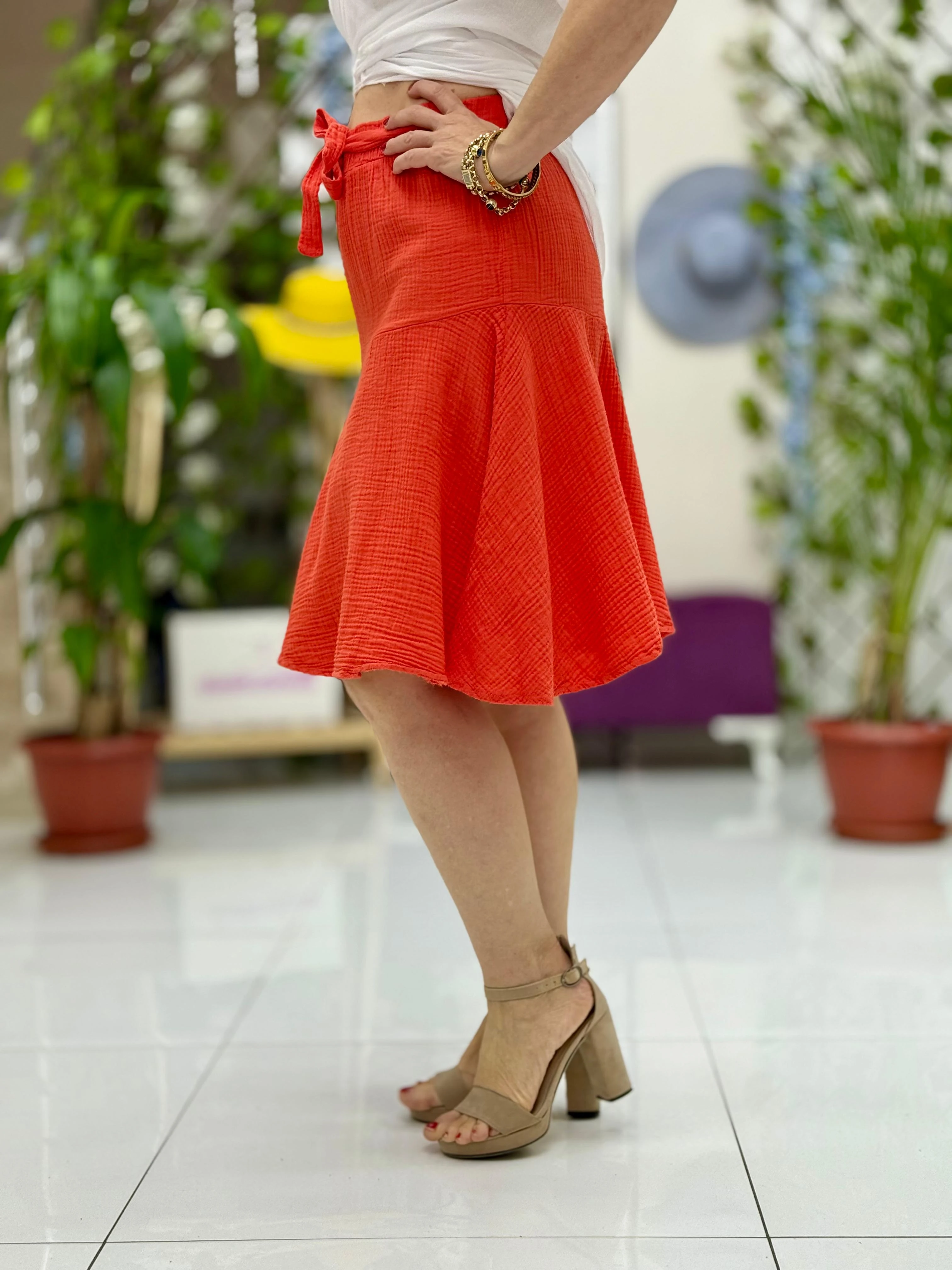 AY23821 Müslin Çıtır Etek Kırmızı