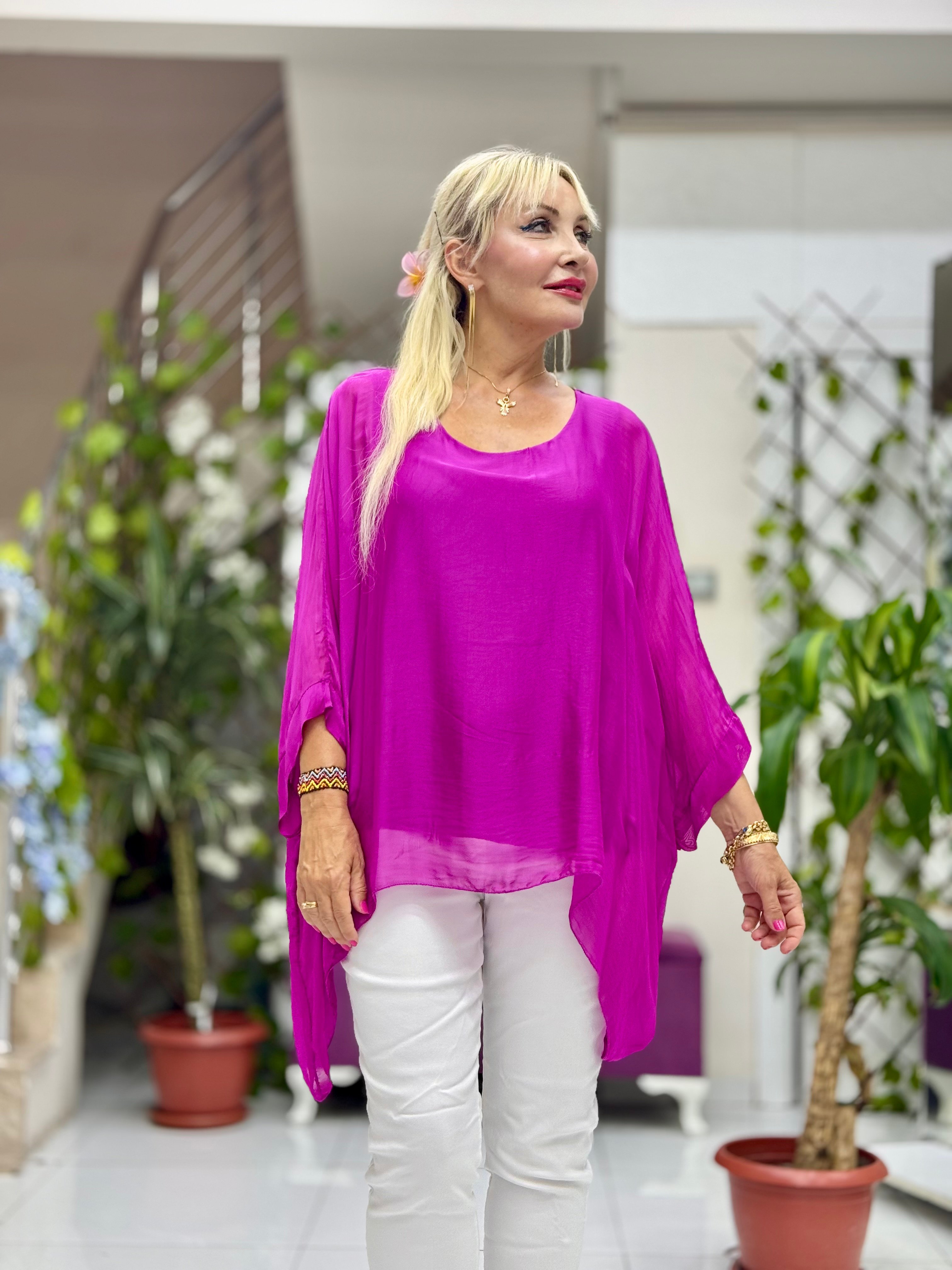 Nb502028 İtalyan İpek Bluz Fuşya
