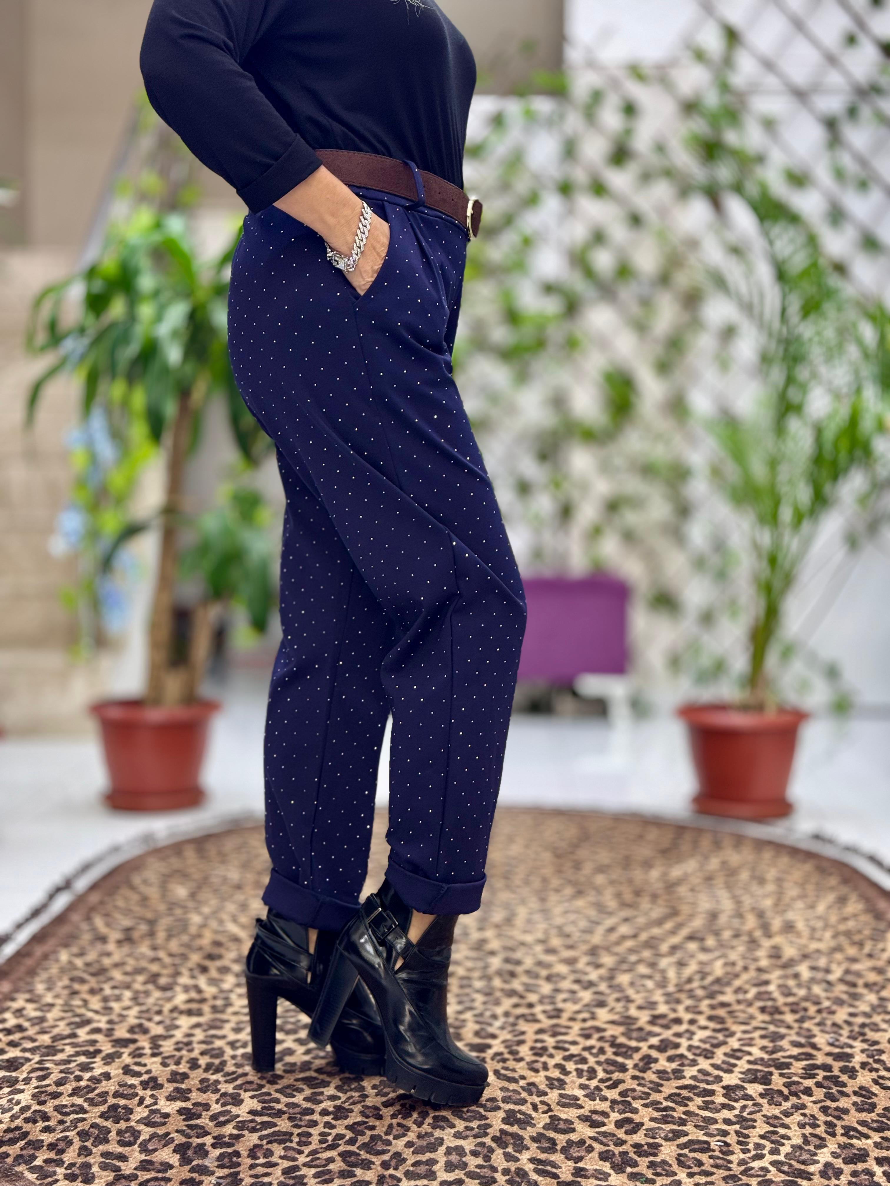 NC10192 Taşlı İtalyan Coton Pantolon Lacivert